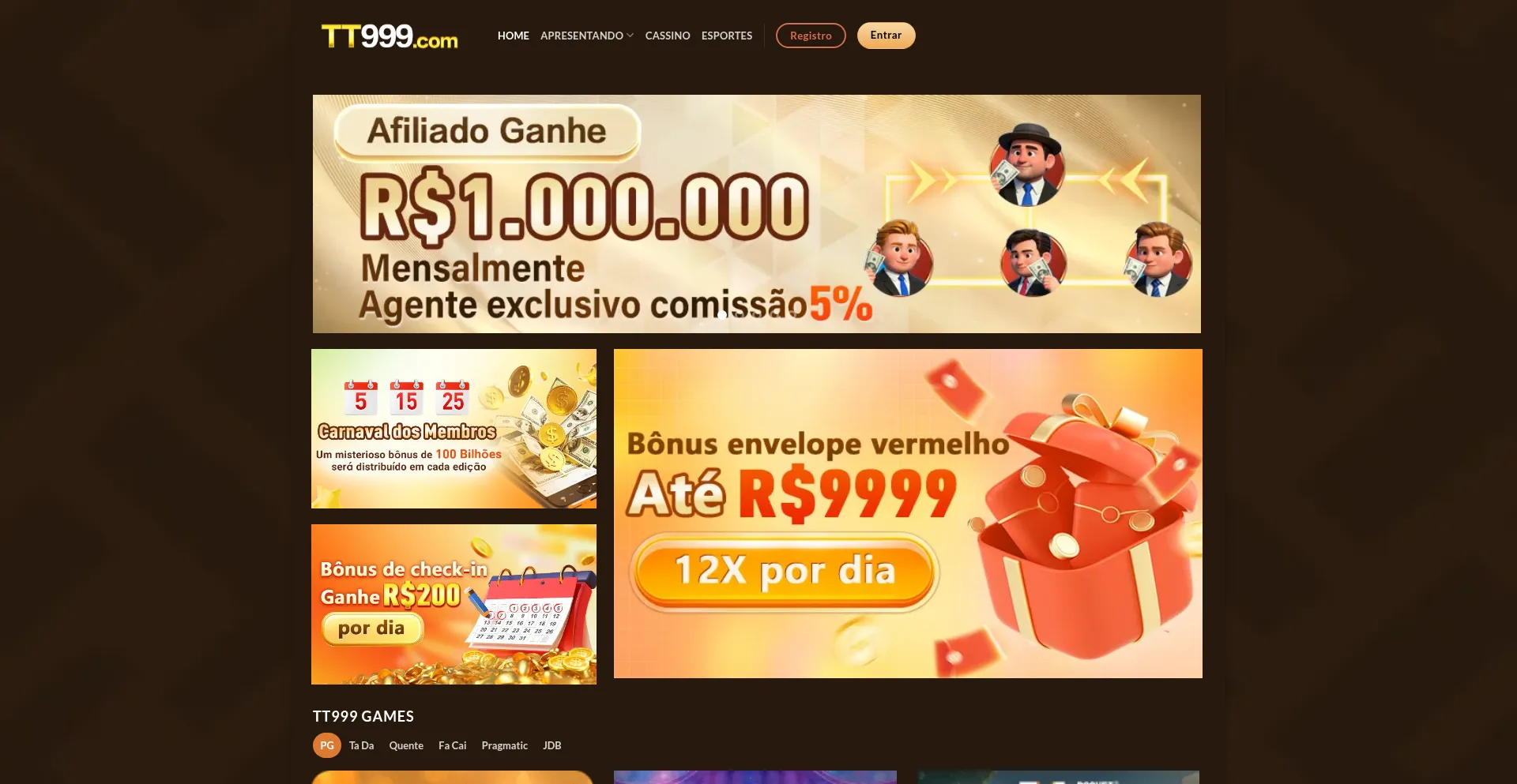 Website screenshot of Tt999.com.br