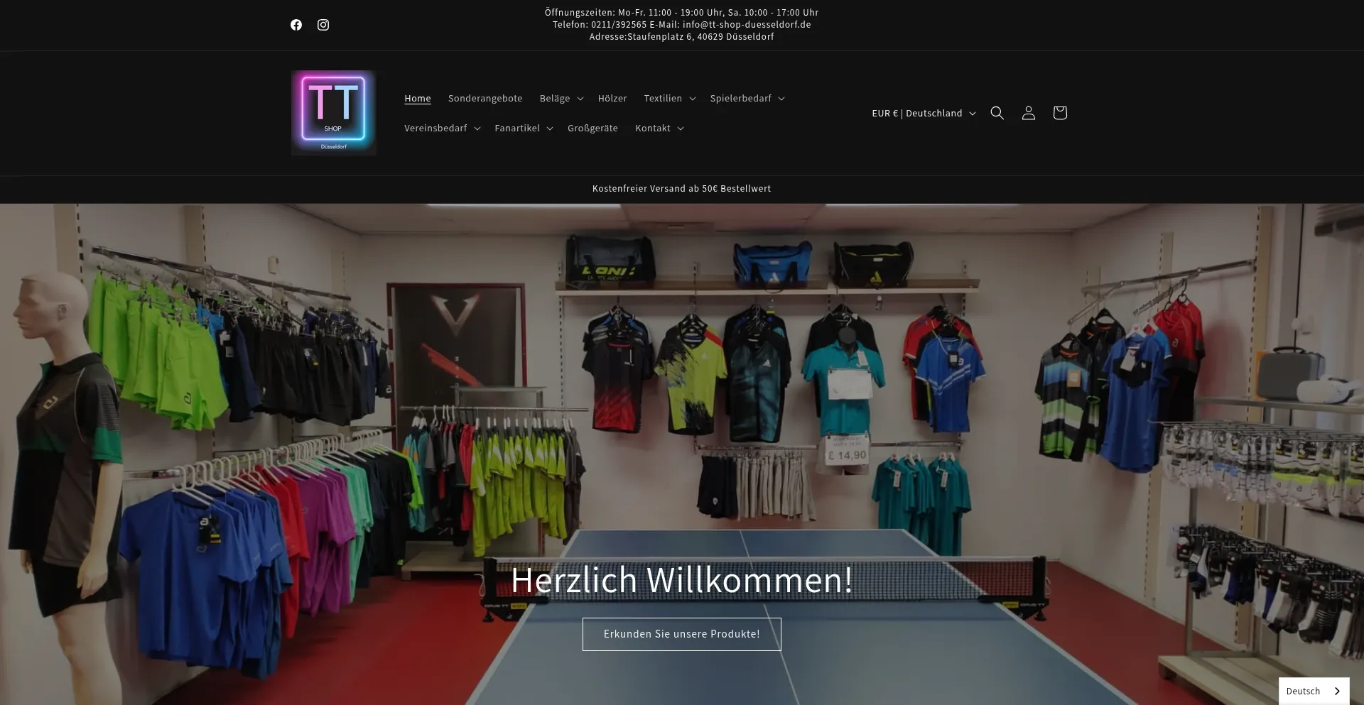 Website screenshot of Tt-shop-duesseldorf.de
