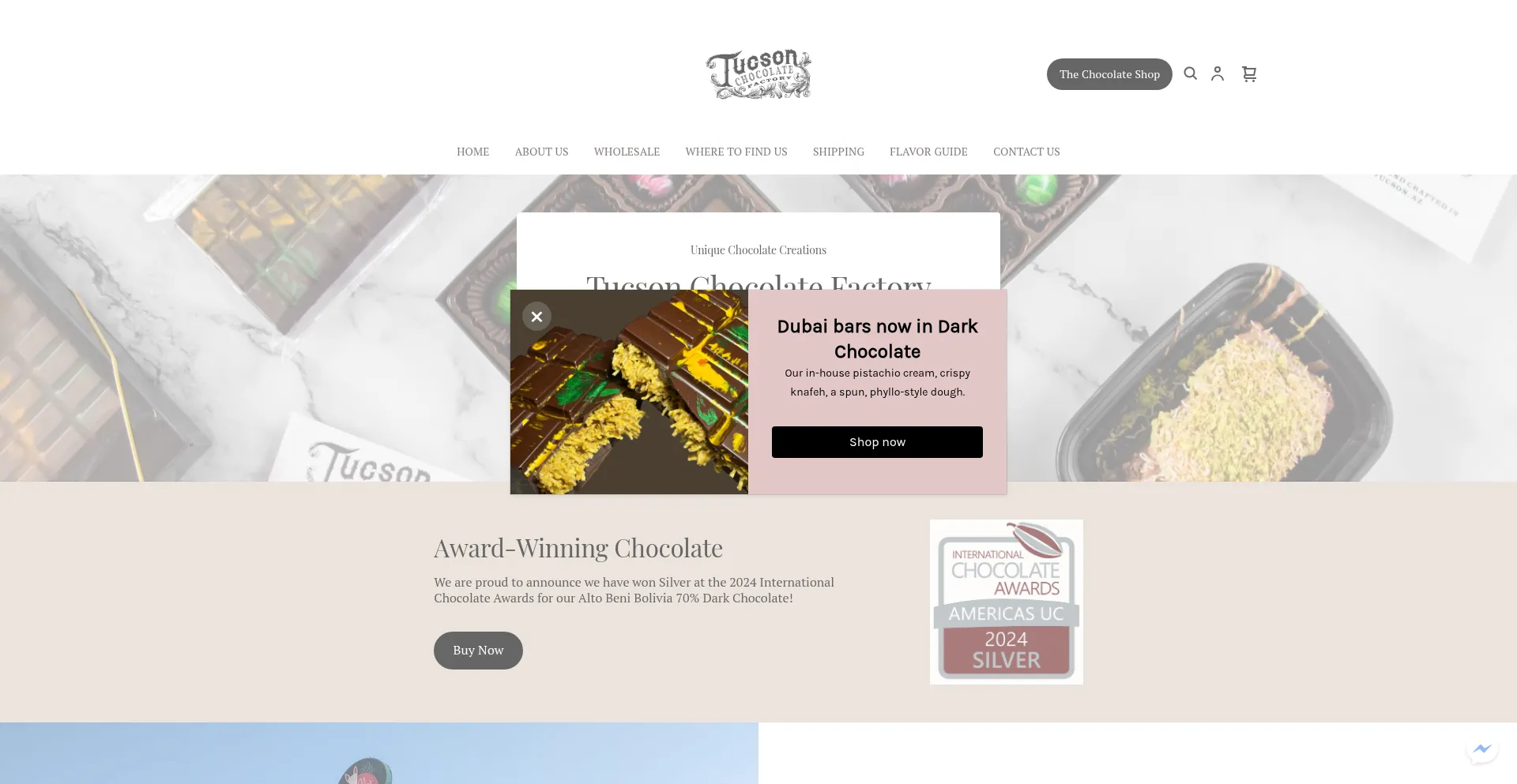 Website screenshot of Tucsonchocolatefactory.com