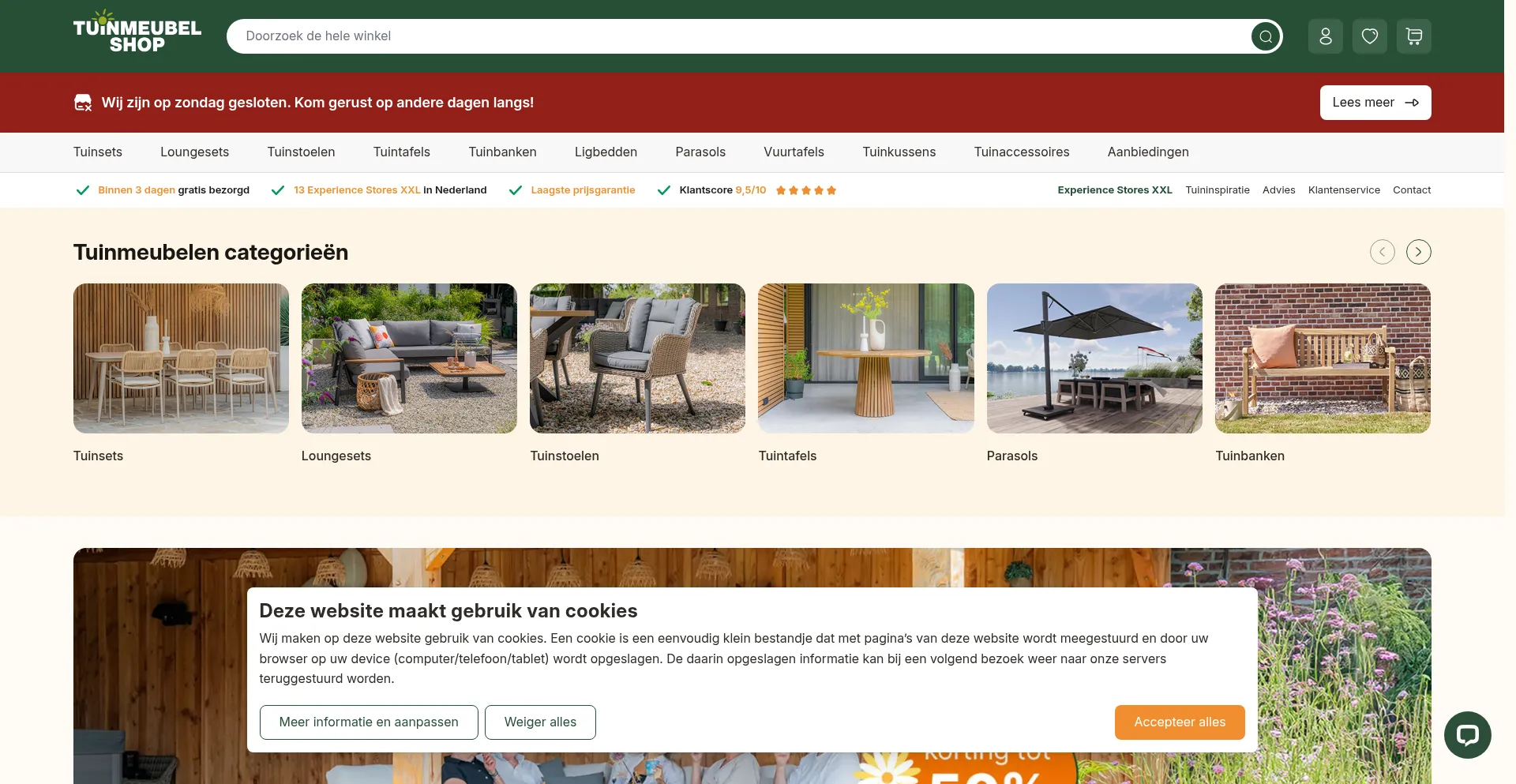 Website screenshot of Tuinmeubelshop.nl