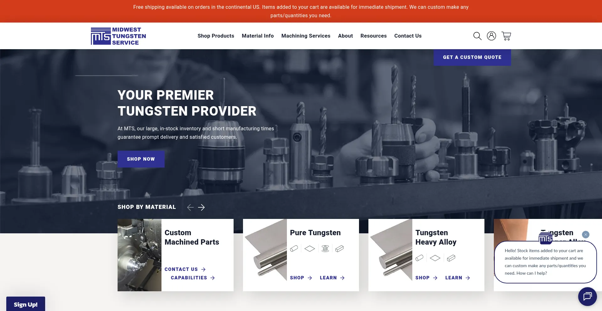 Website screenshot of Tungsten.com