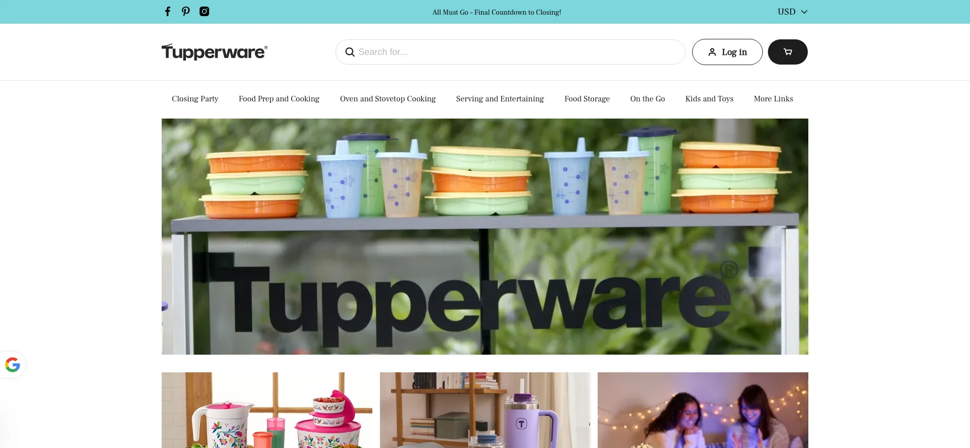 Website screenshot of Tupperwareonsale.com