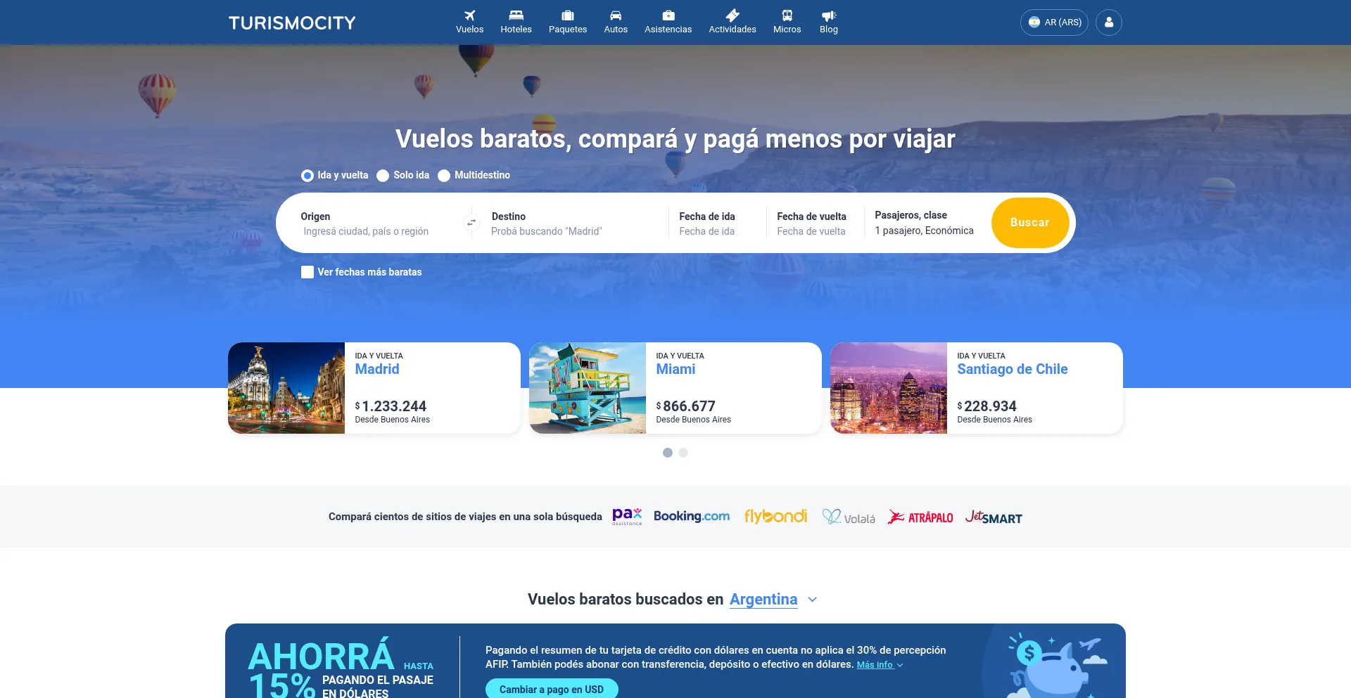 Website screenshot of Turismocity.com.ar