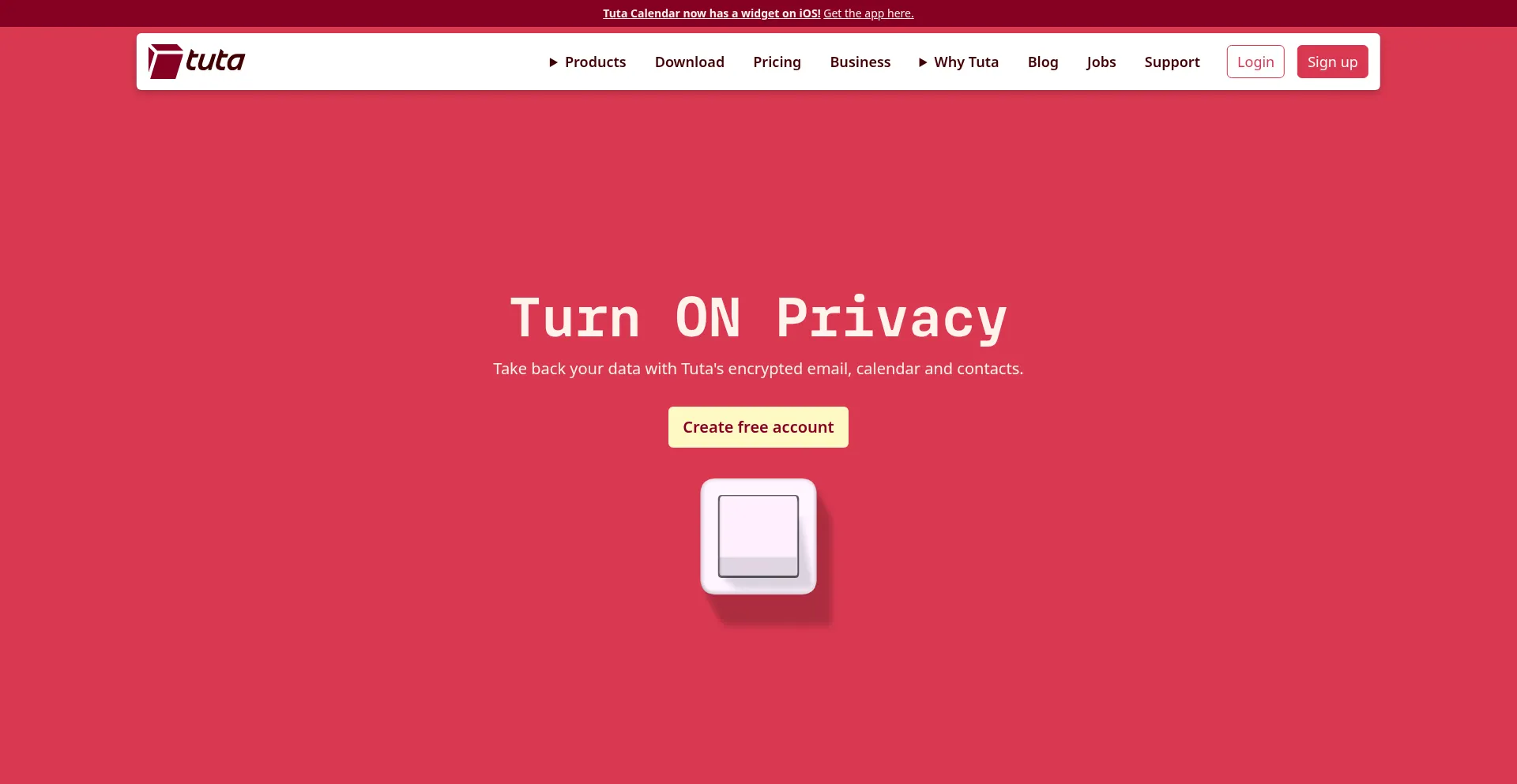 Website screenshot of Tuta.com