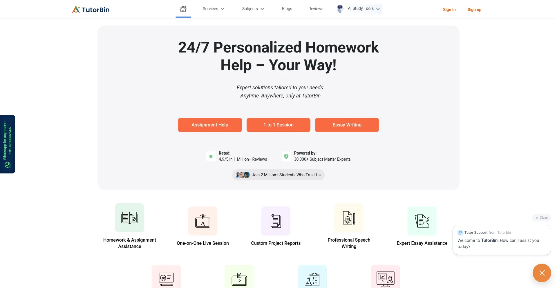 Website screenshot of Tutorbin.com