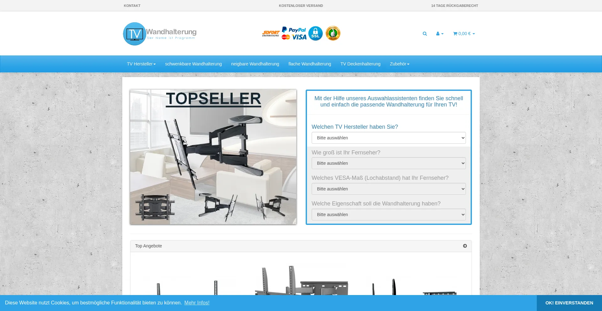Website screenshot of Tv-wandhalterung.de