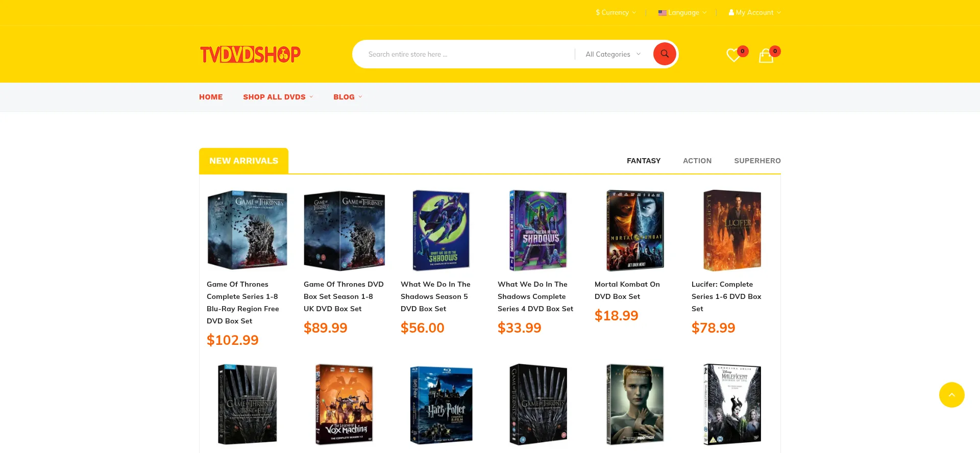 Website screenshot of Tvdvdshop.com