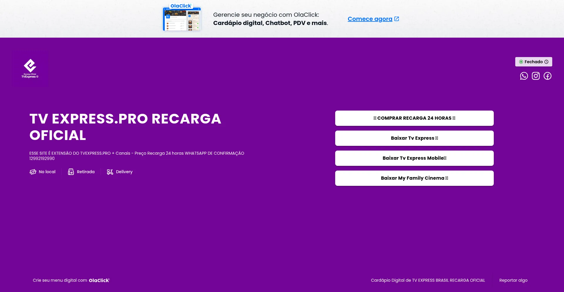 Website screenshot of Tvexpress.ola.click