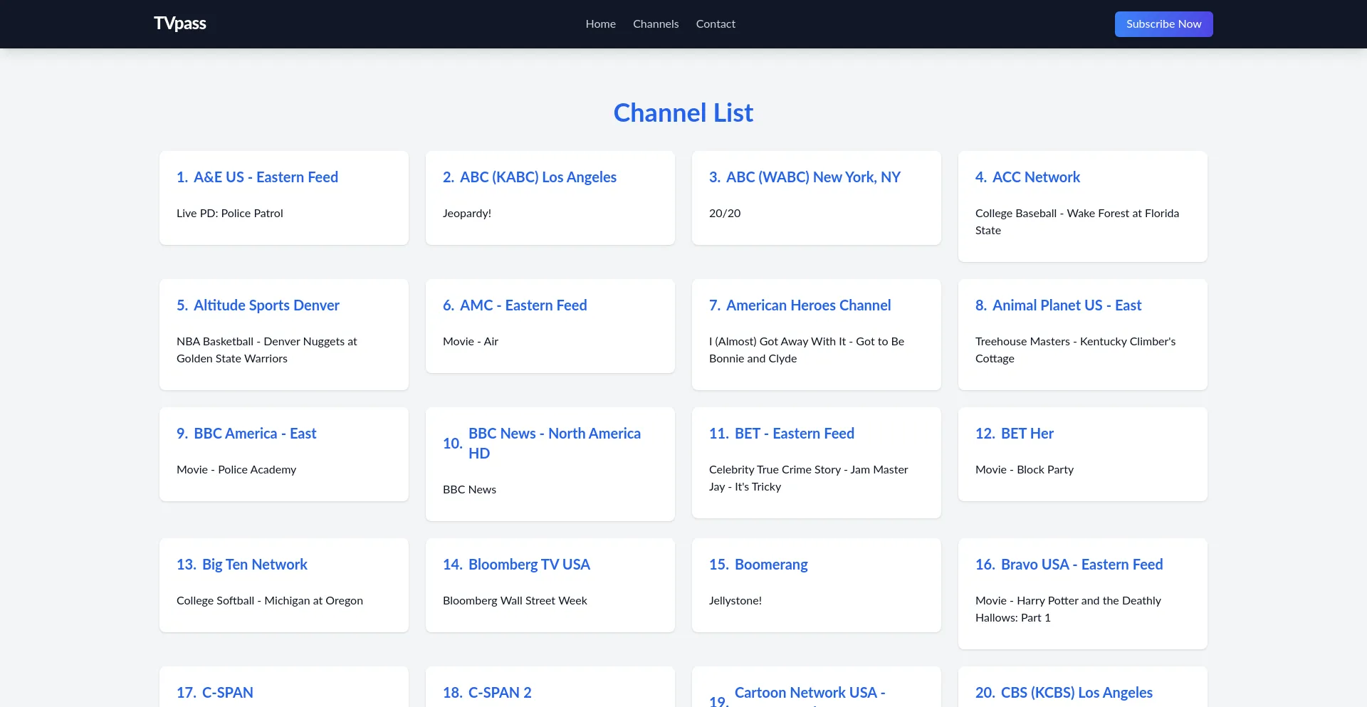 Website screenshot of Tvpass.org