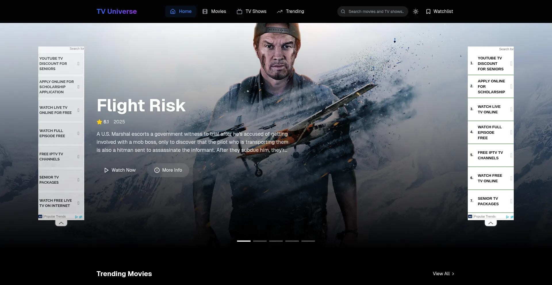 Website screenshot of Tvuni.online
