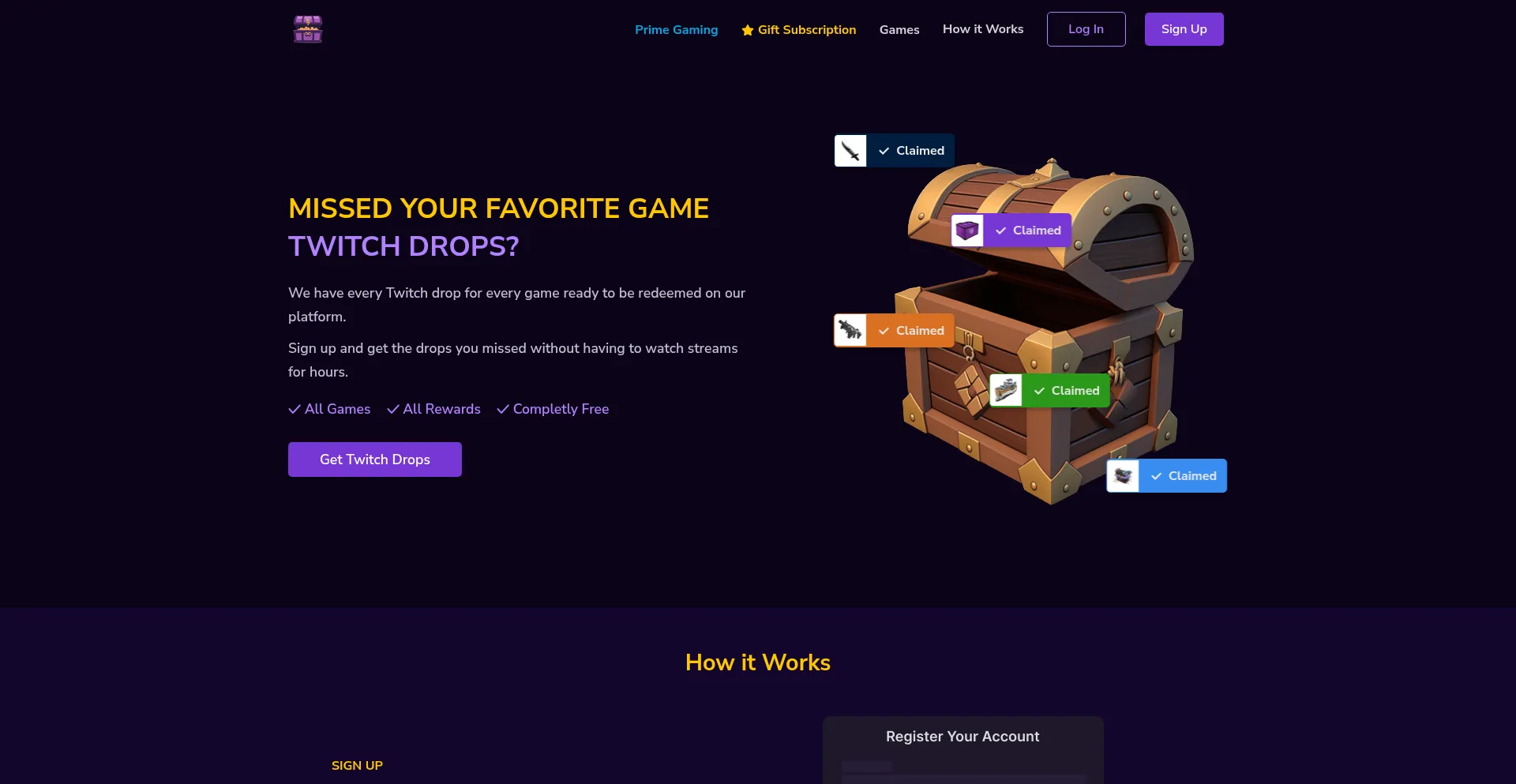 Website screenshot of Twitchdrops.net