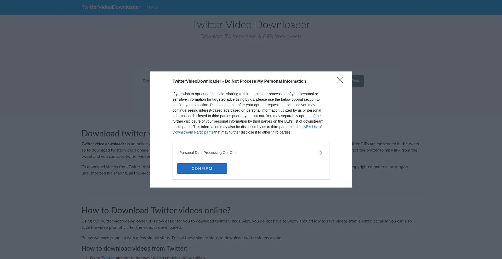 Website screenshot of Twittervideodownloader.com