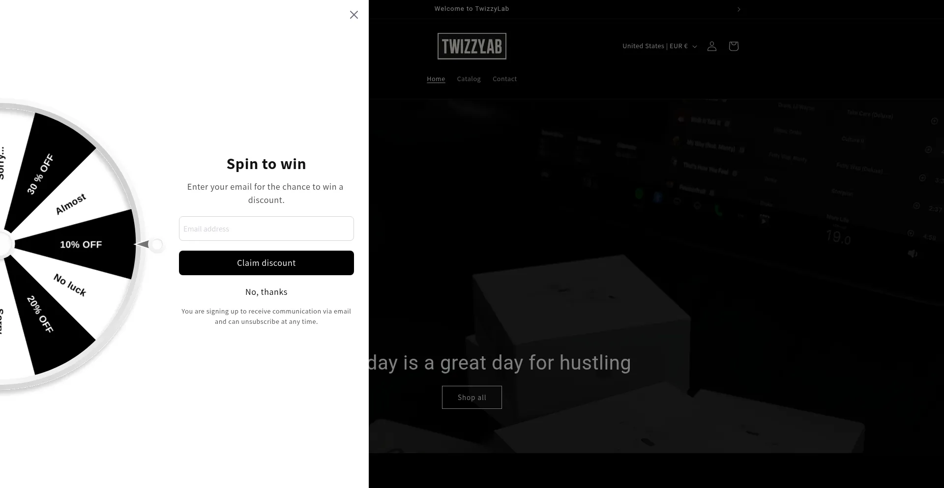 Website screenshot of Twizzylab.store