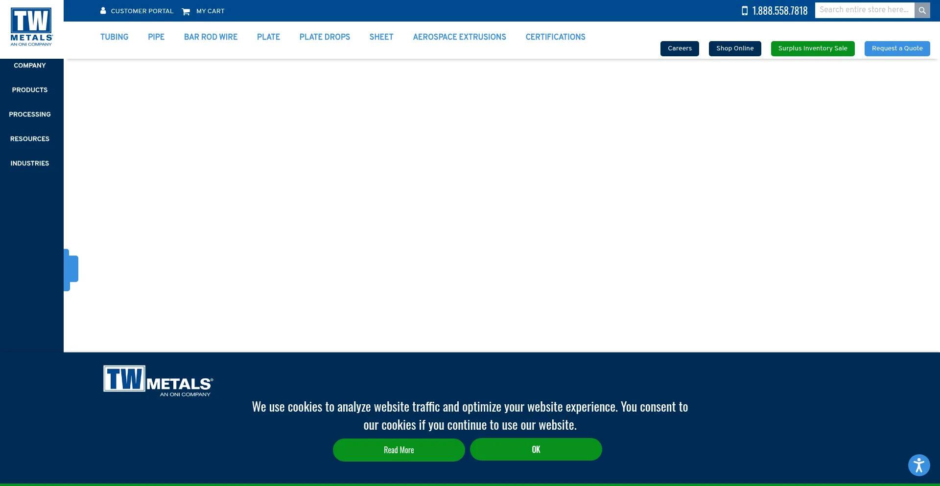 Website screenshot of Twmetals.com