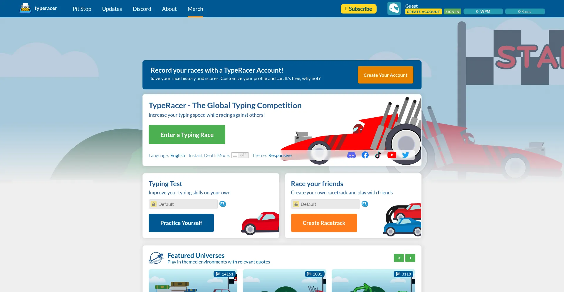 Website screenshot of Typeracer.com
