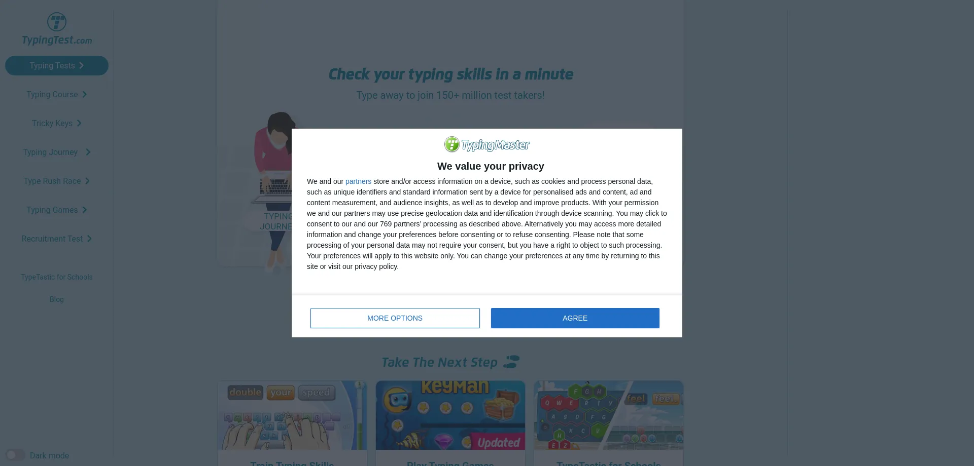 Website screenshot of Typingtest.com