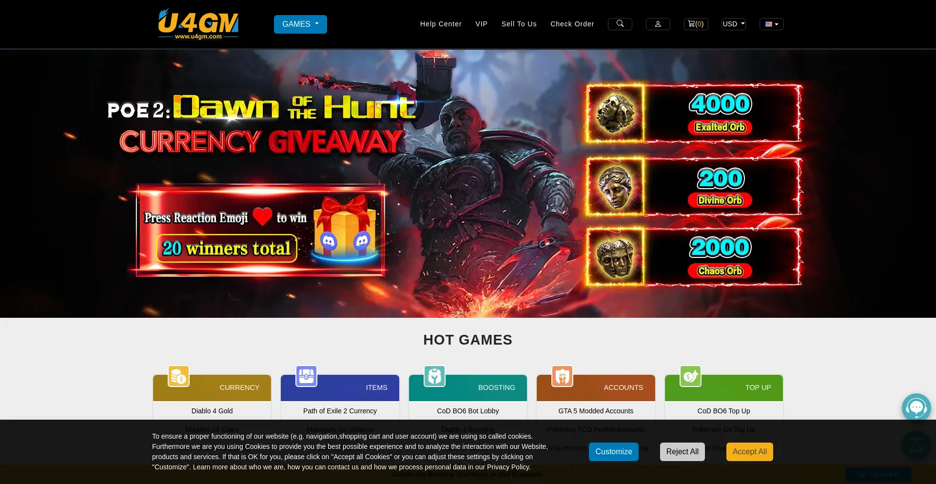Website screenshot of U4gm.com