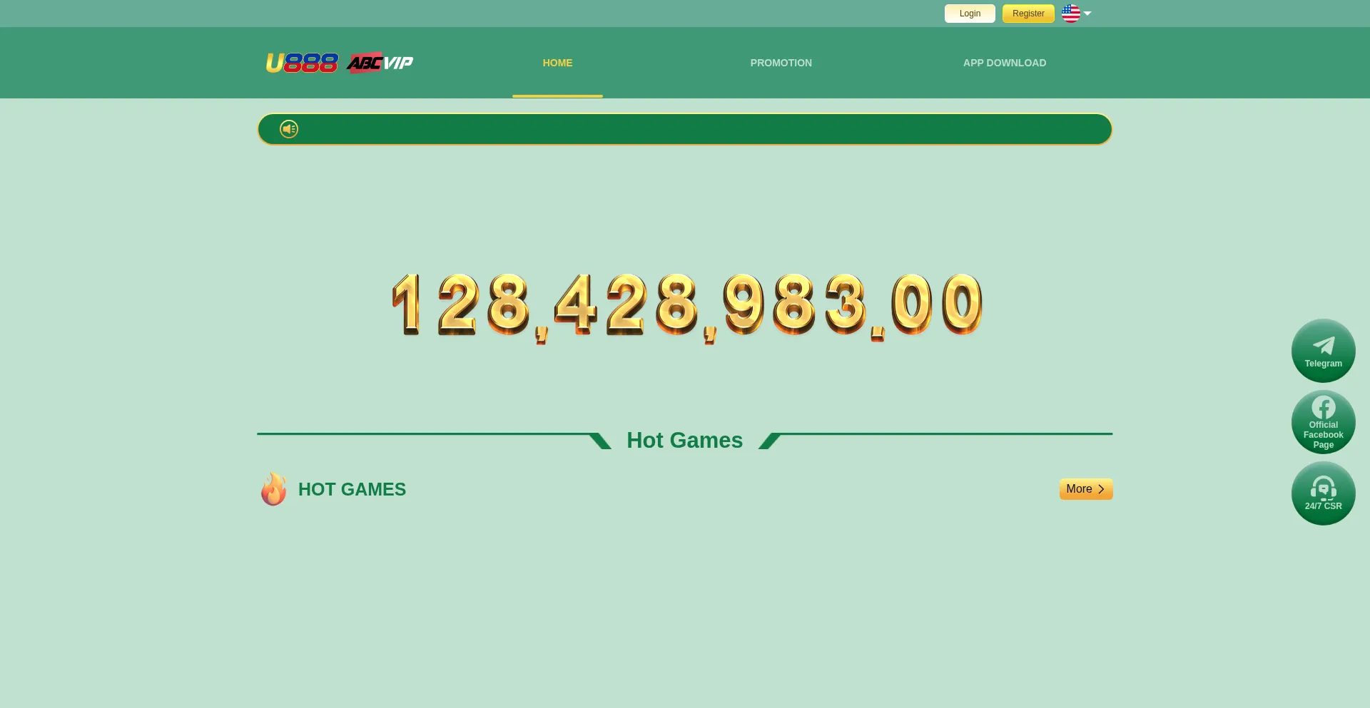 Website screenshot of U888w77.vip