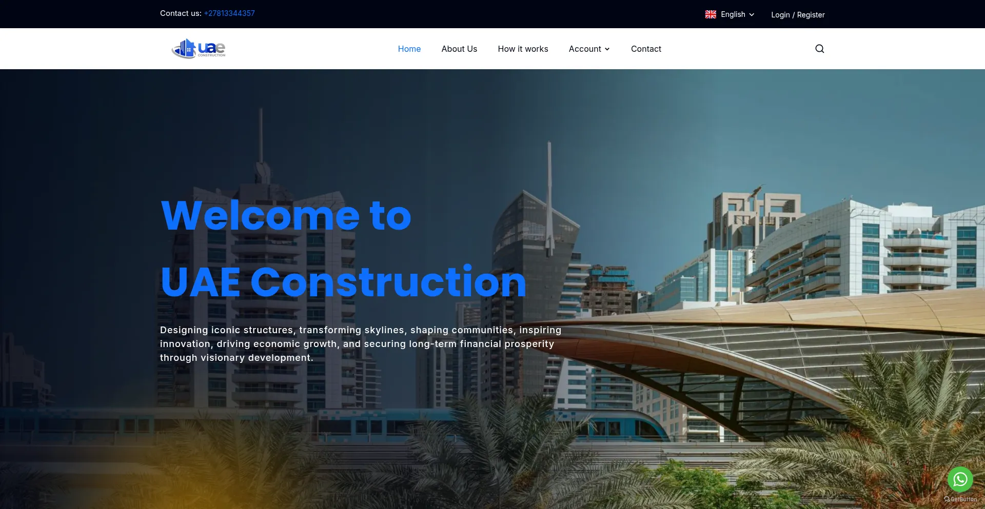 Website screenshot of Uaesconstruction.com