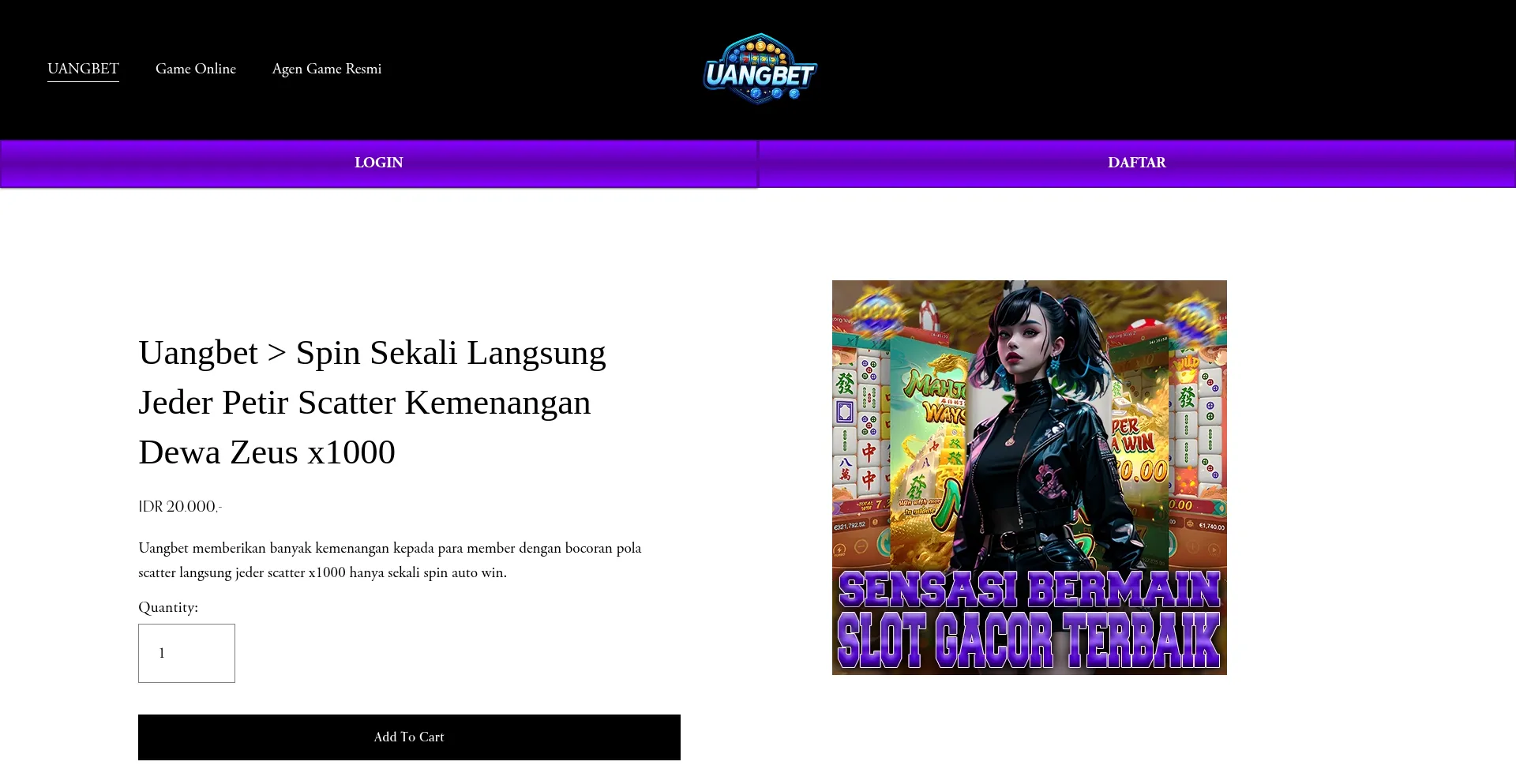 Website screenshot of Uangbet.net