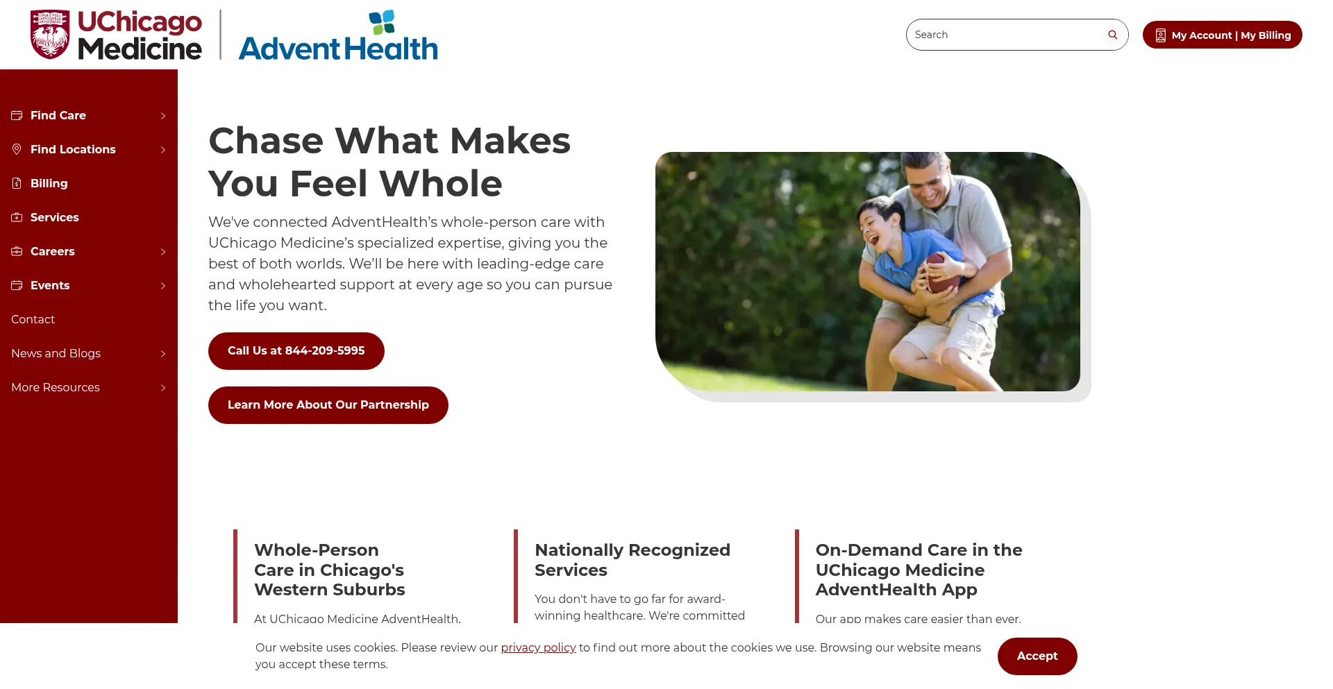 Website screenshot of Uchicagomedicineadventhealth.org
