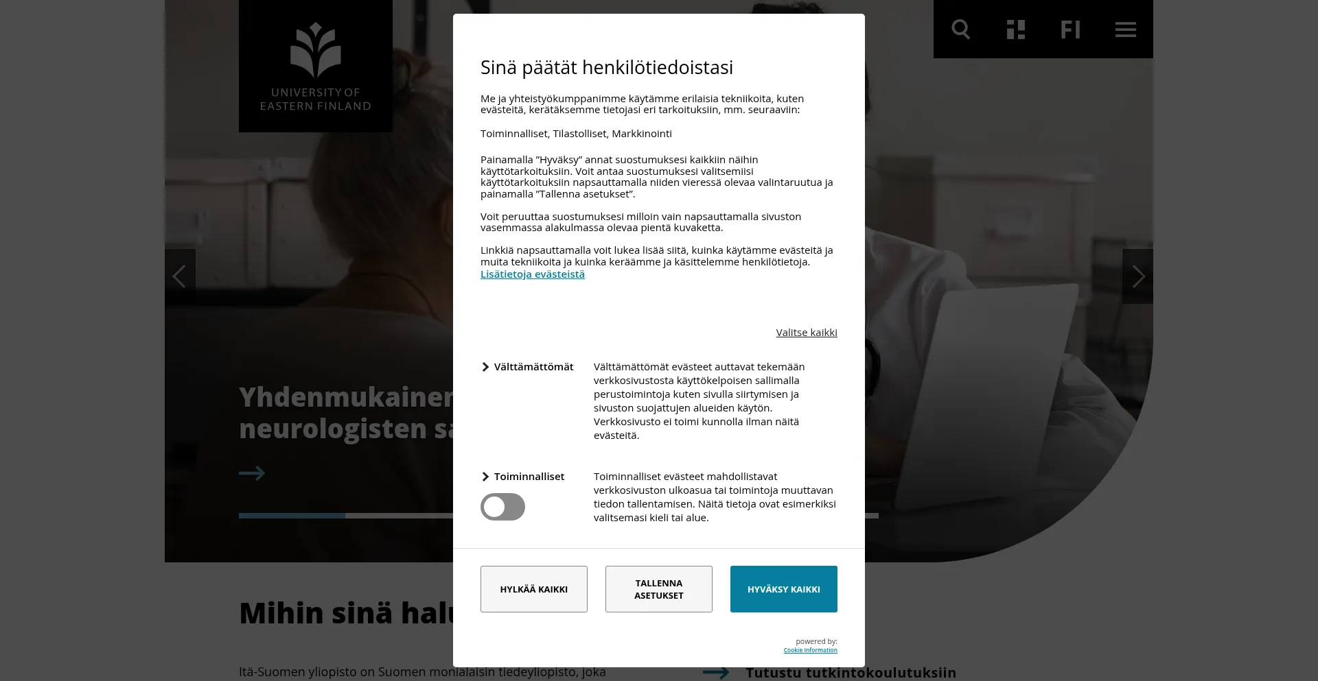 Website screenshot of Uef.fi