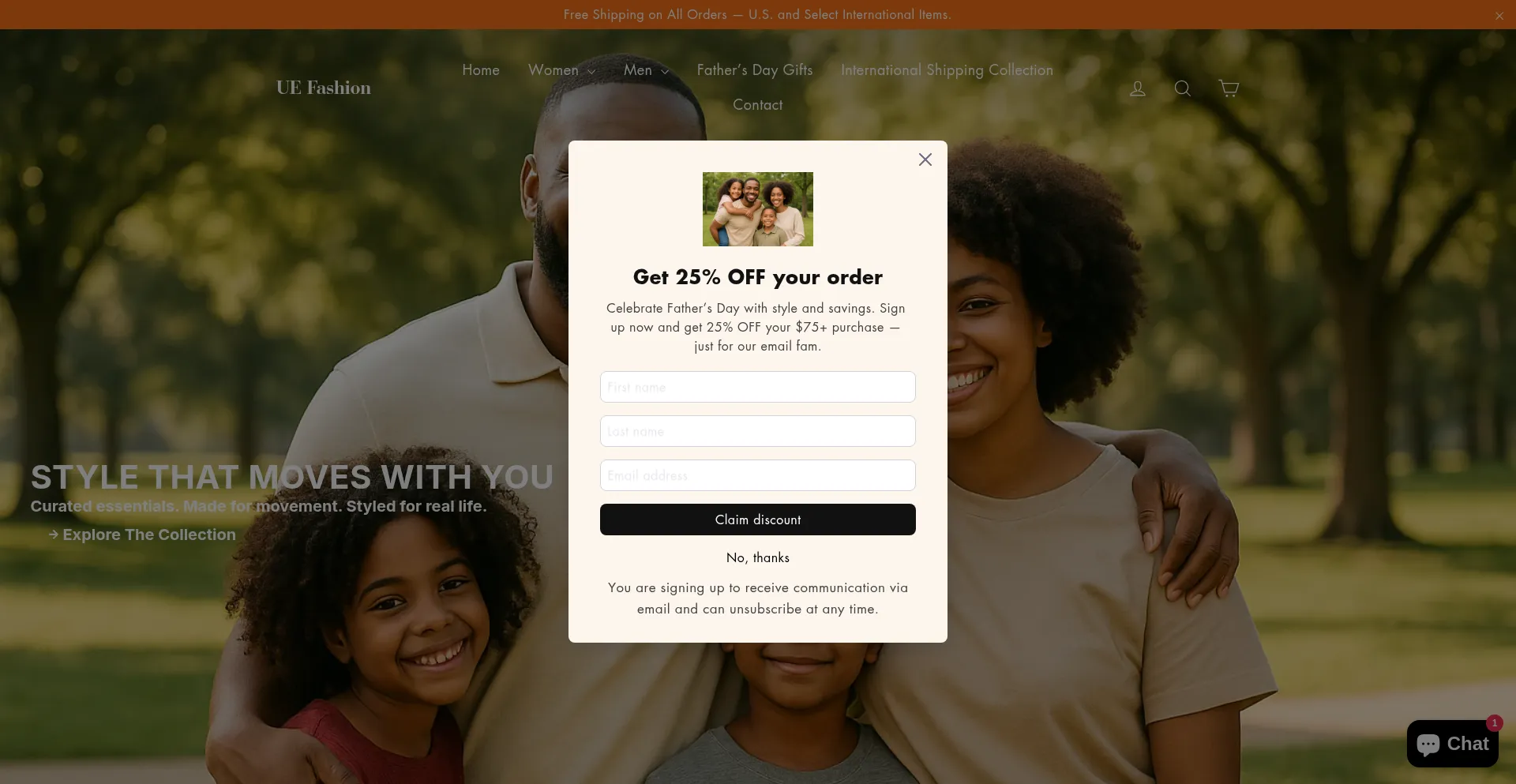 Website screenshot of Uefashion.store