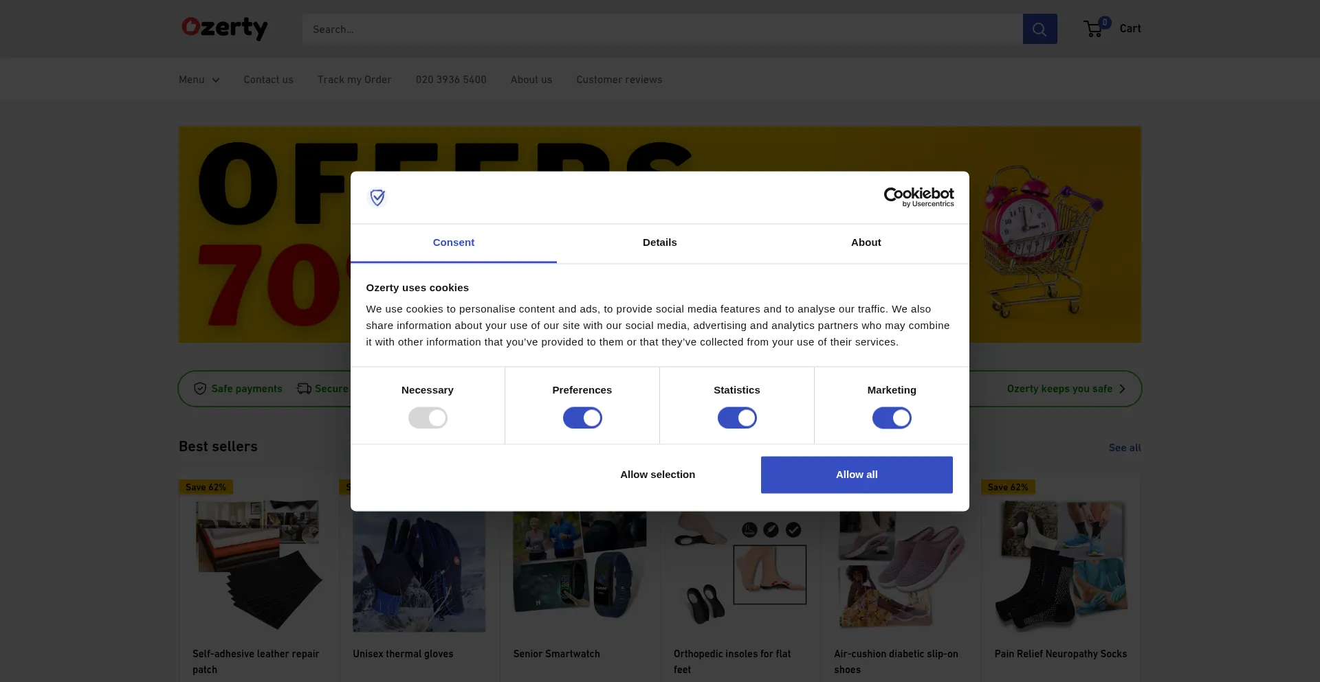 Website screenshot of Uk.ozerty.com
