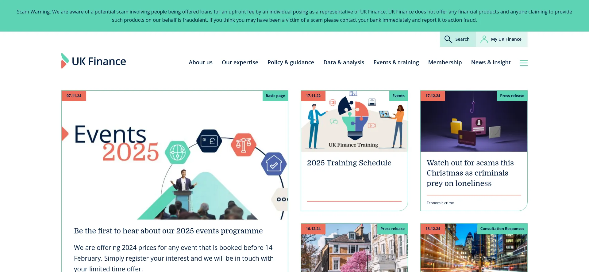 Website screenshot of Ukfinance.org.uk