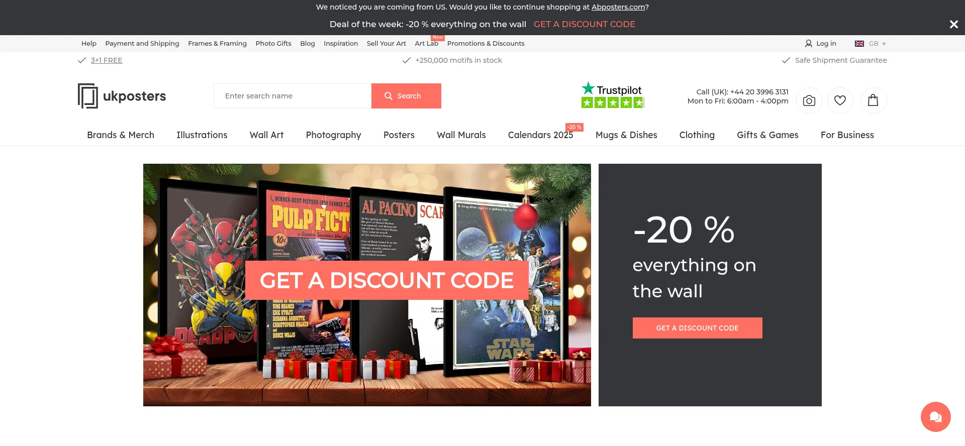Website screenshot of Ukposters.co.uk
