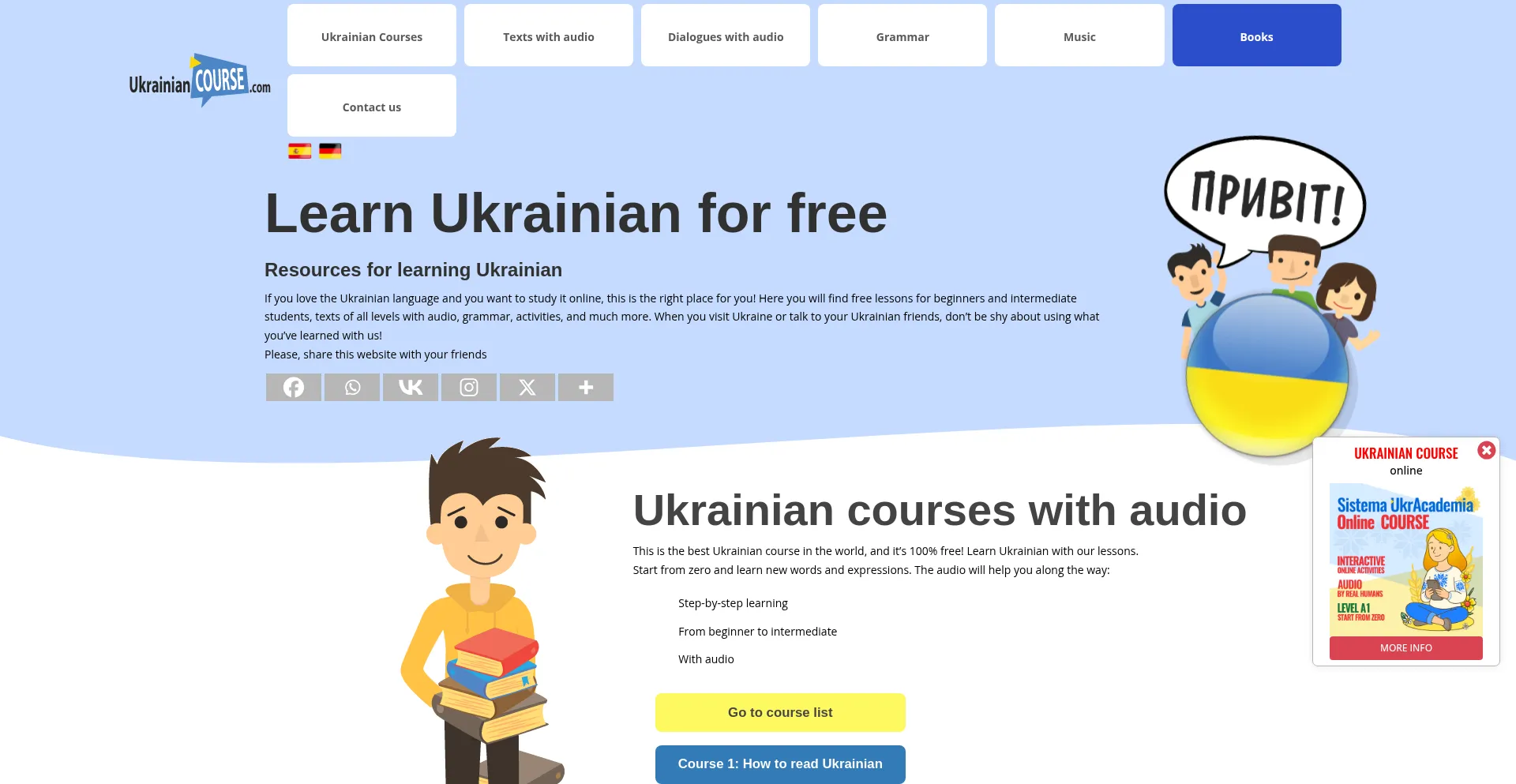 Website screenshot of Ukrainiancourse.com