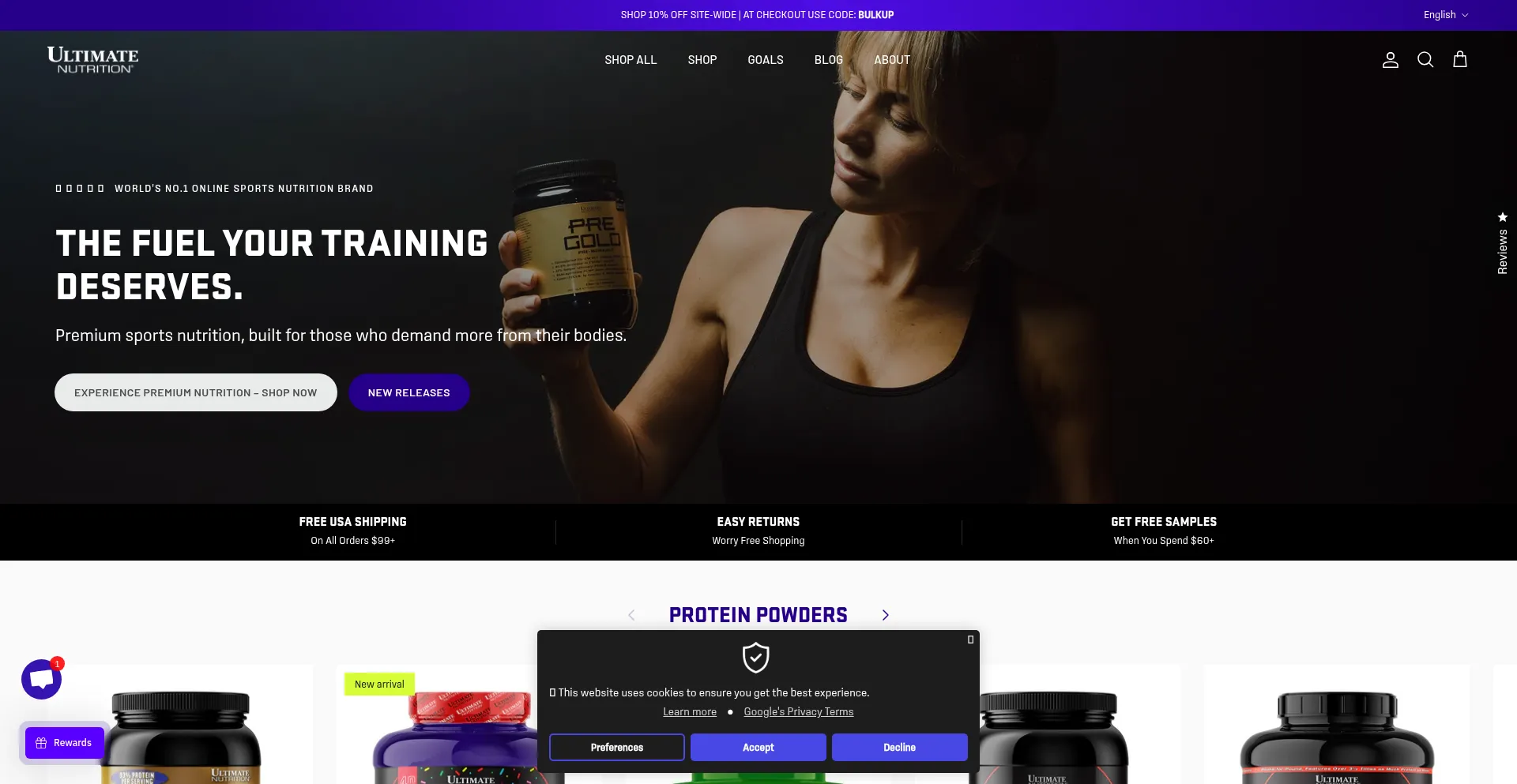 Website screenshot of Ultimatenutrition.com