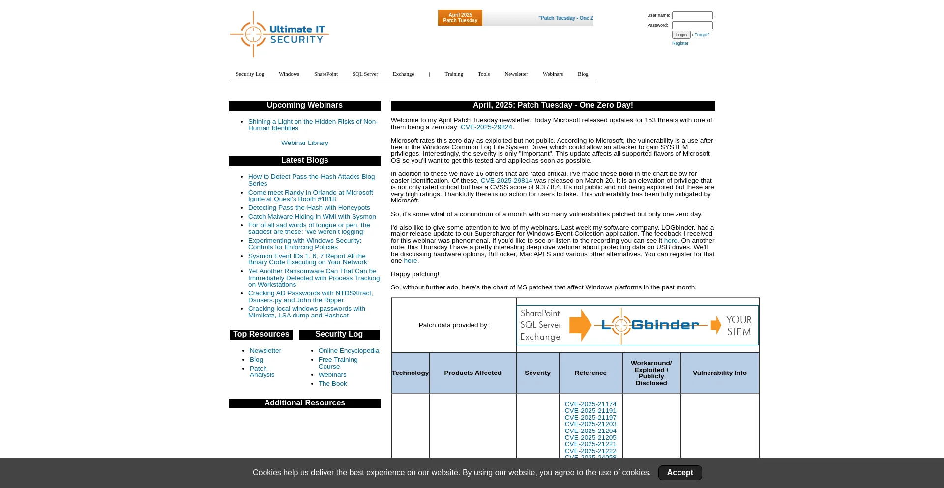 Website screenshot of Ultimatewindowssecurity.com