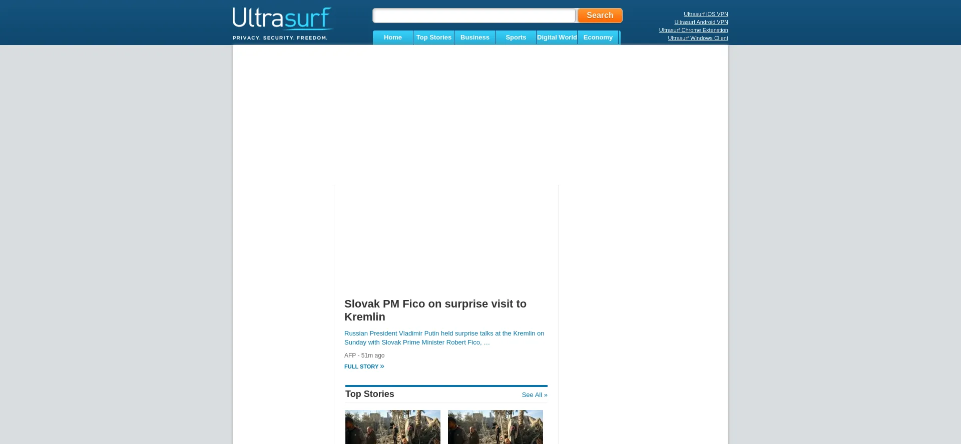 Website screenshot of Ultrasurfing.com