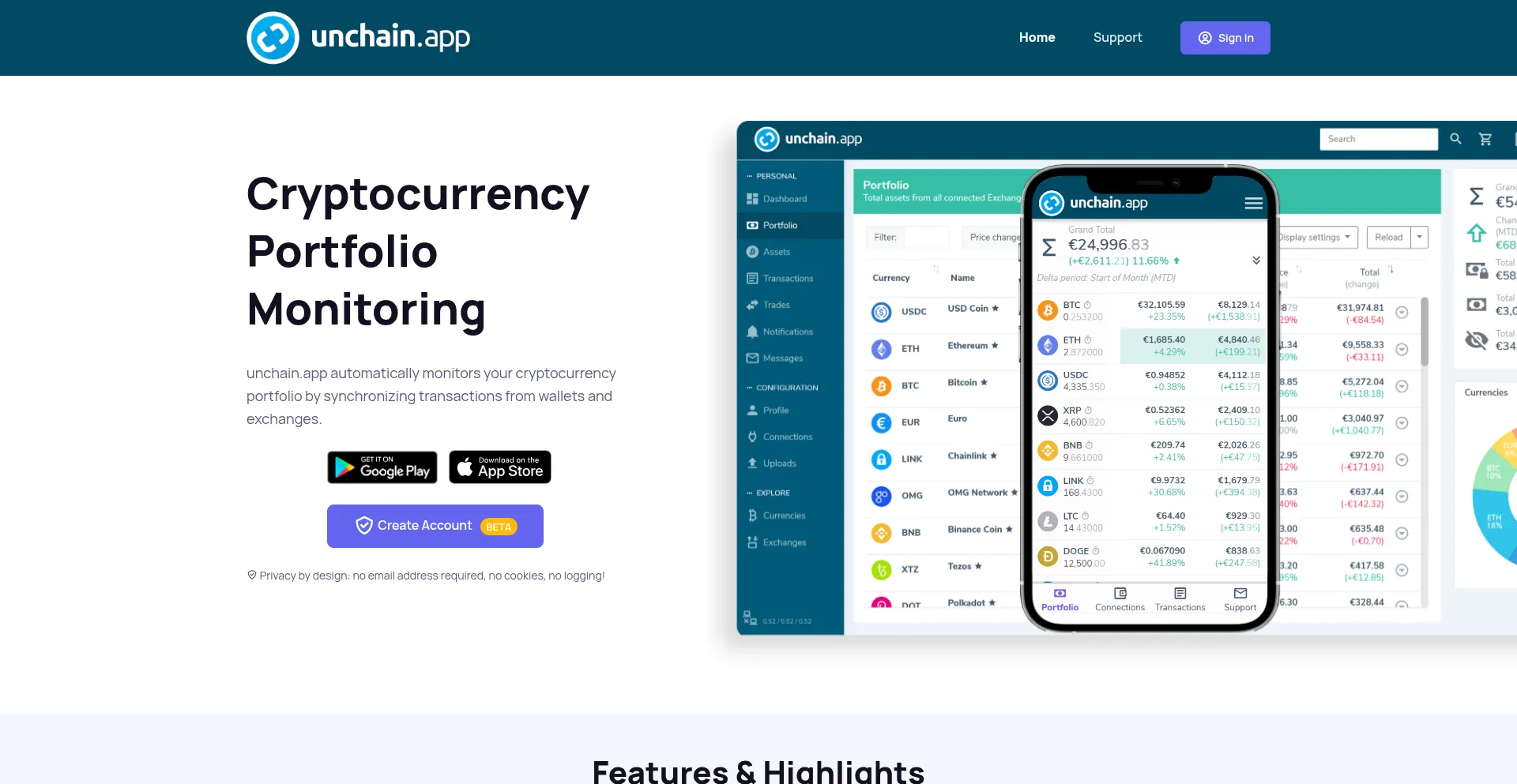 Website screenshot of Unchain.app
