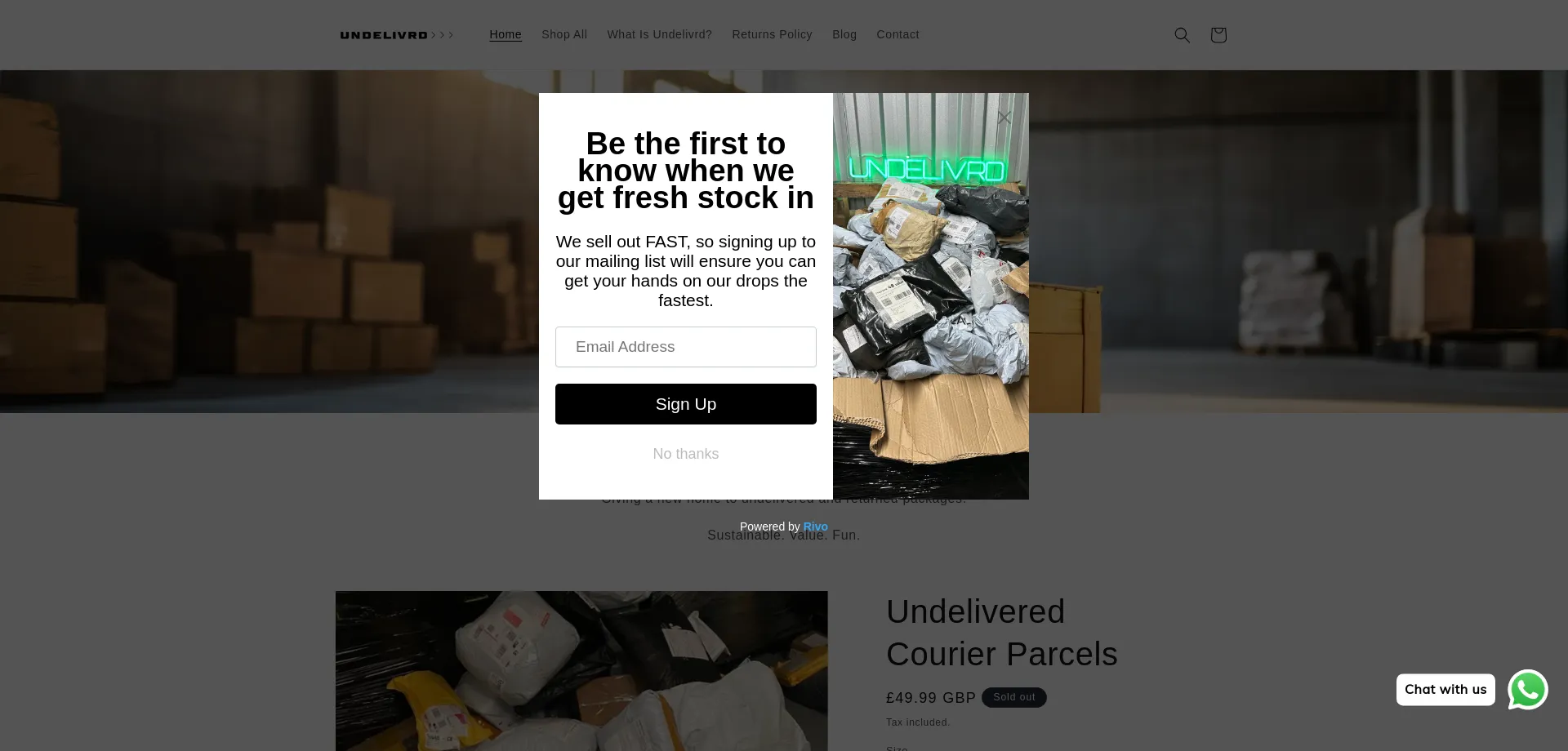 Website screenshot of Undelivrd.com