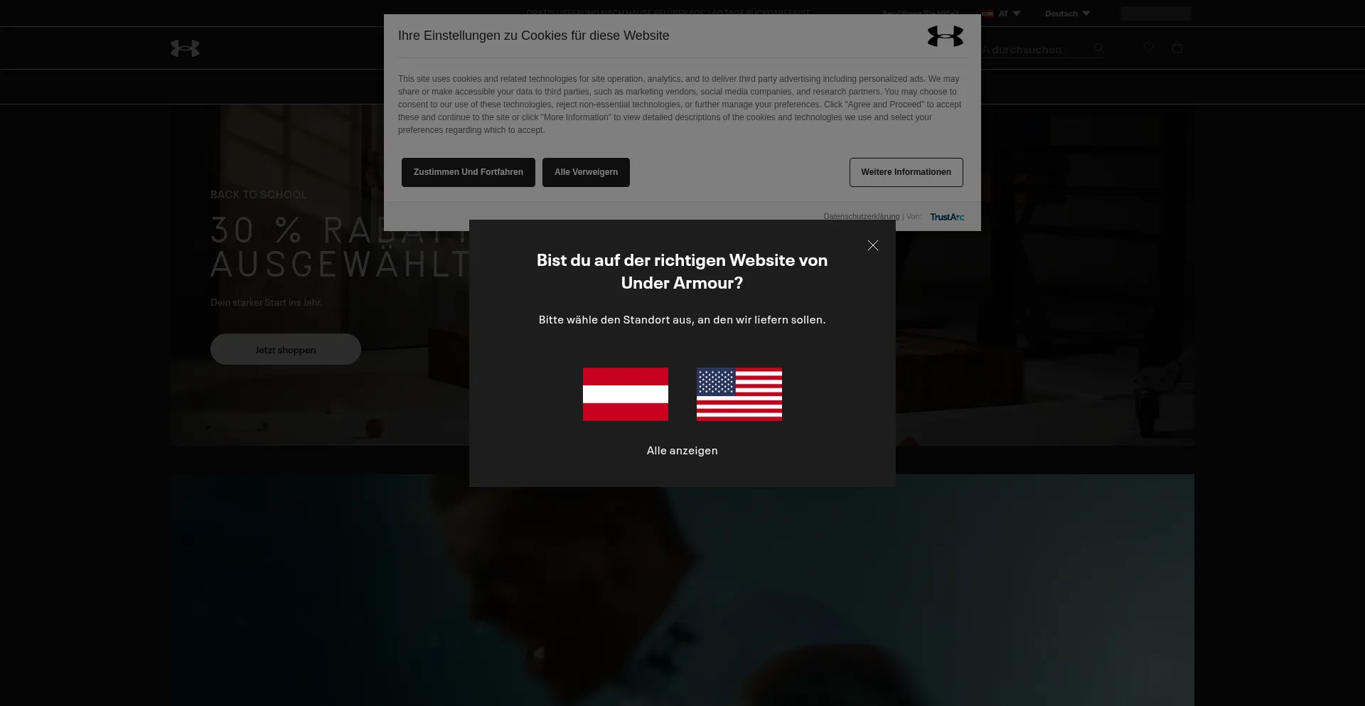 Website screenshot of Underarmour.eu