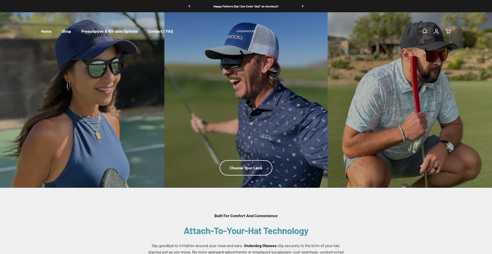 Website screenshot of Underdogglasses.com