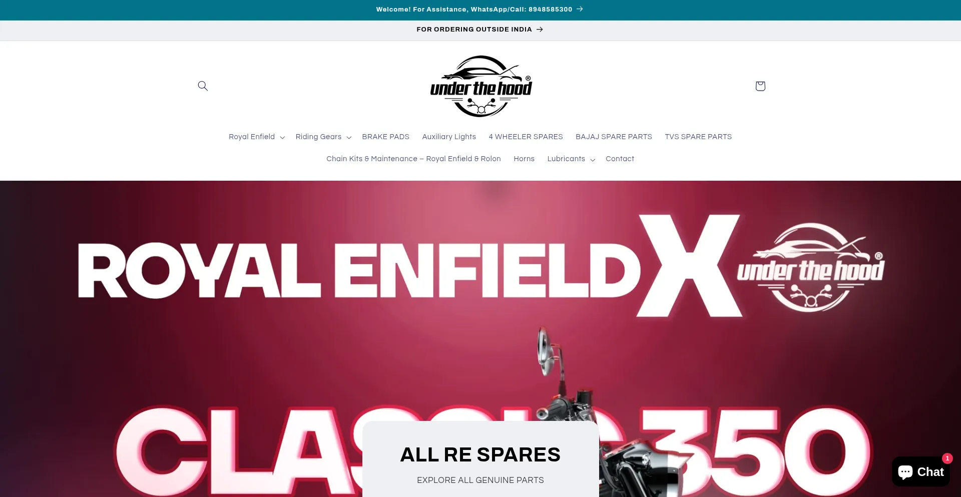 Website screenshot of Underthehood.co.in