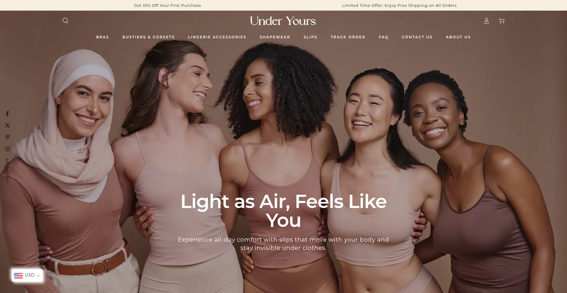Website screenshot of Underyours.com