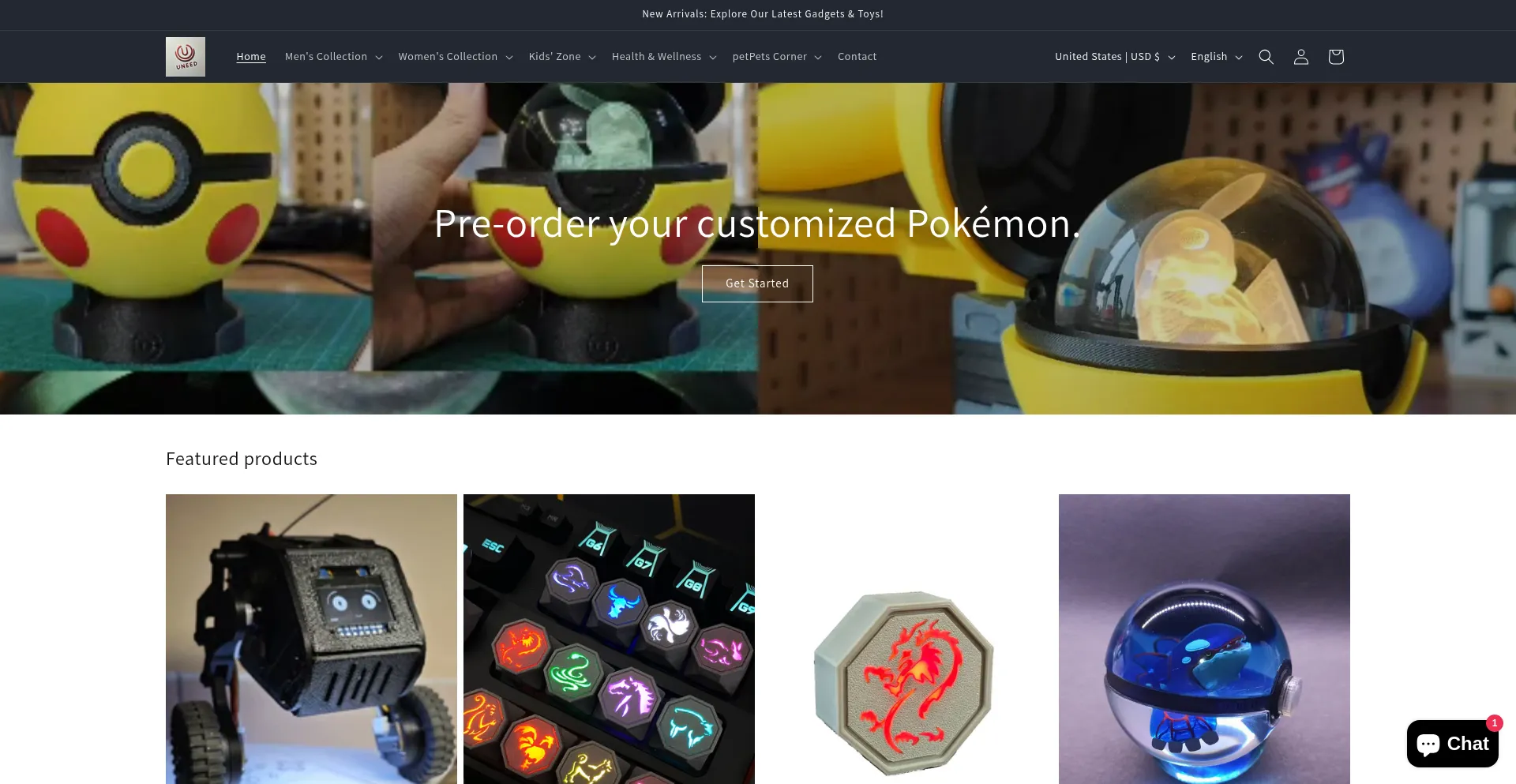Website screenshot of Uneedit.shop
