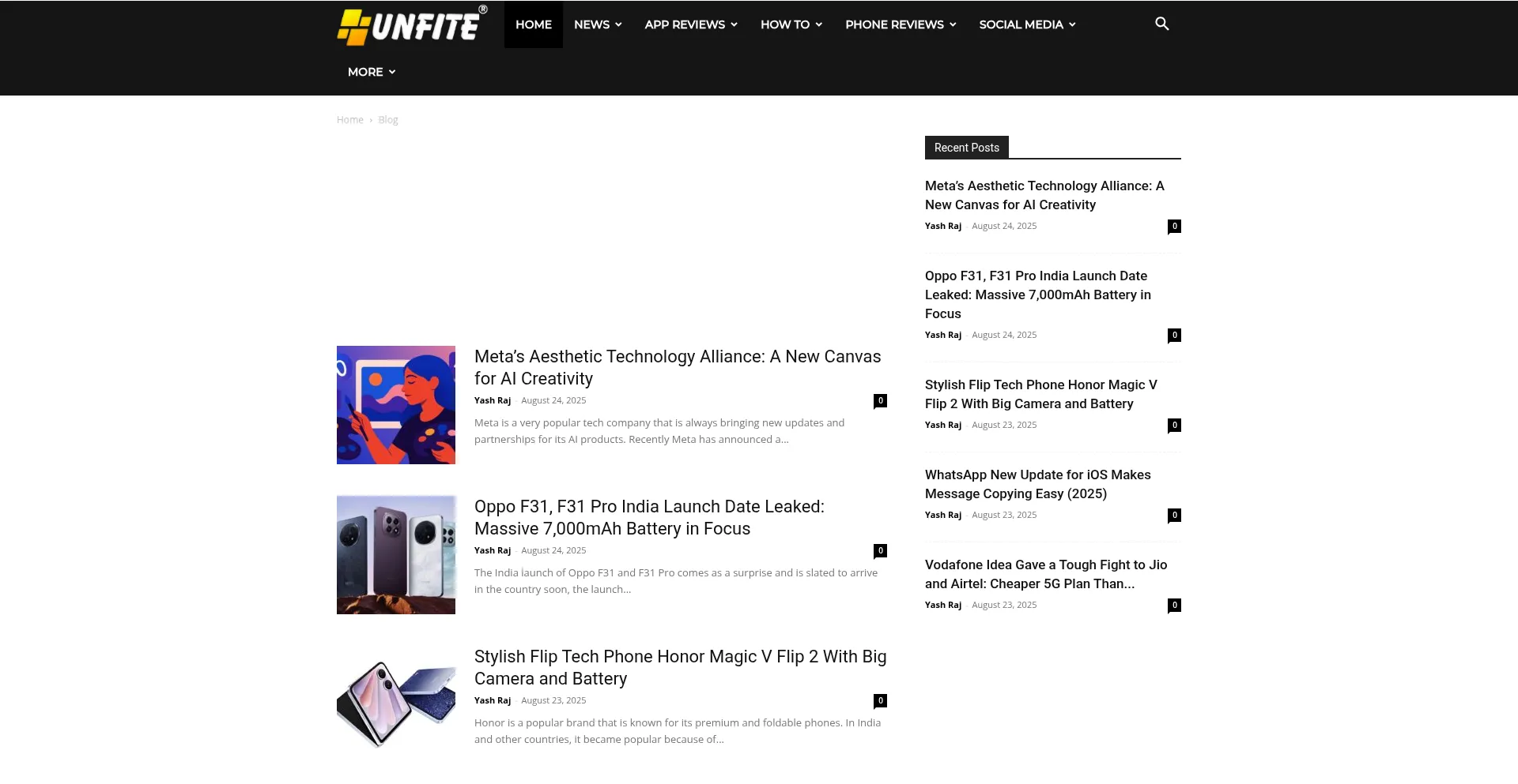 Website screenshot of Unfite.com