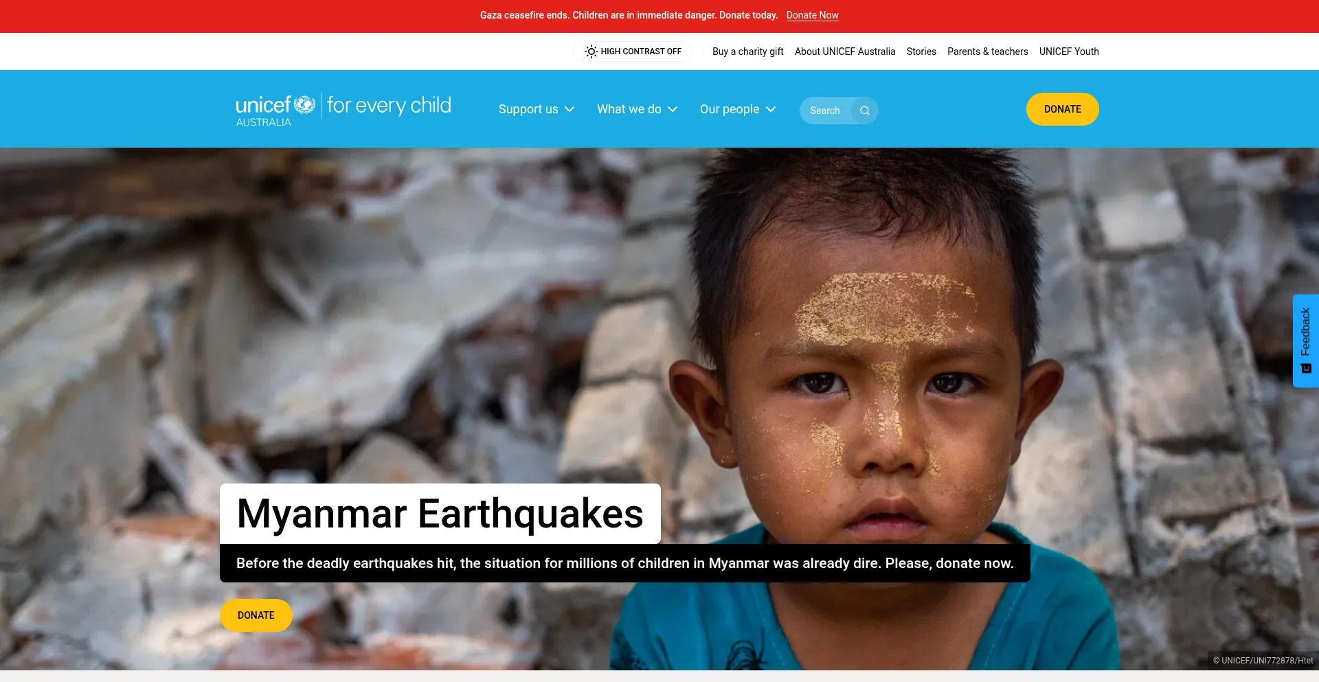 Website screenshot of Unicef.org.au