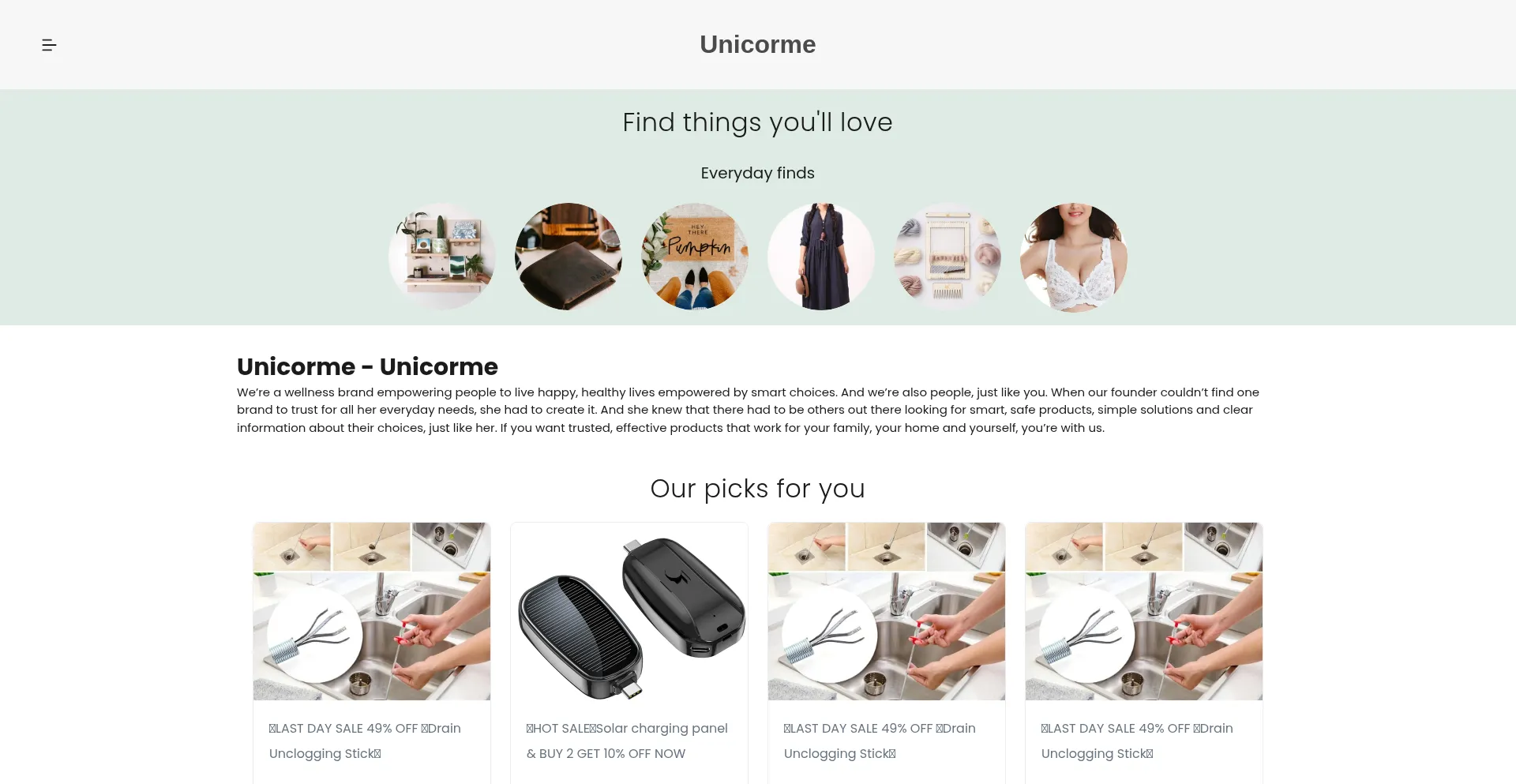 Website screenshot of Unicorme.com