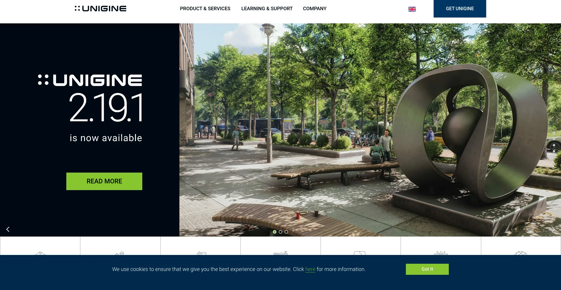 Website screenshot of Unigine.com