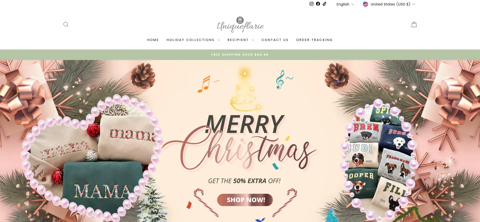 Website screenshot of Uniqueflarie.com