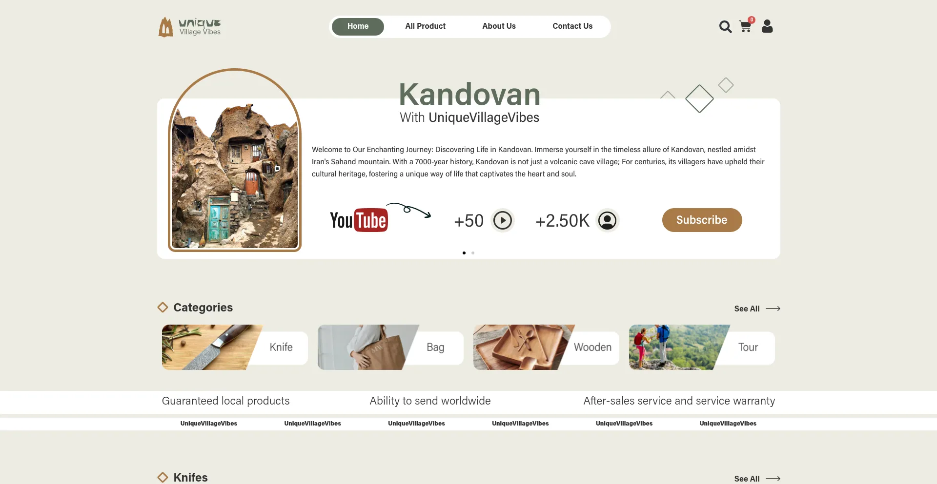 Website screenshot of Uniquevillagevibes.com