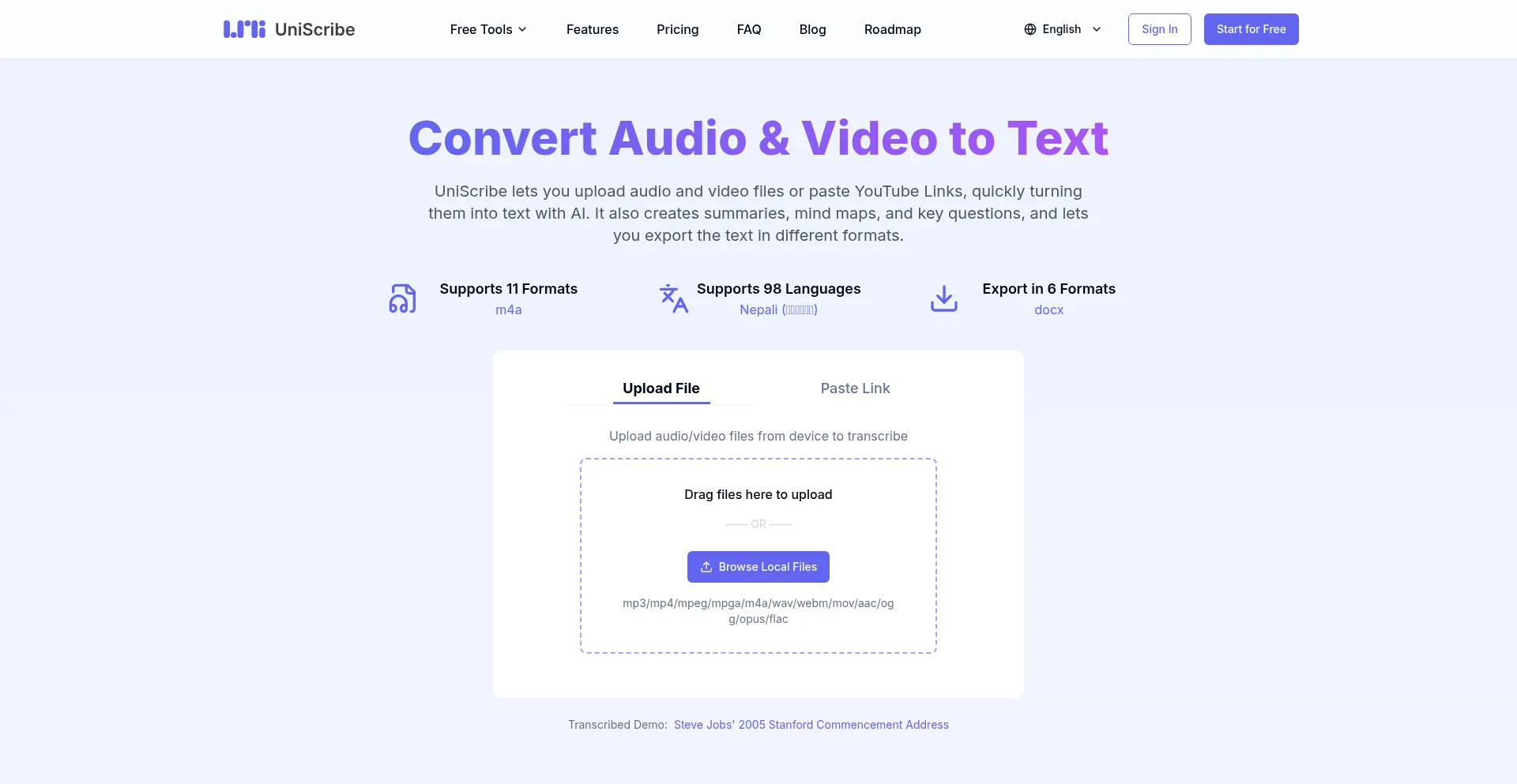 Website screenshot of Uniscribe.co