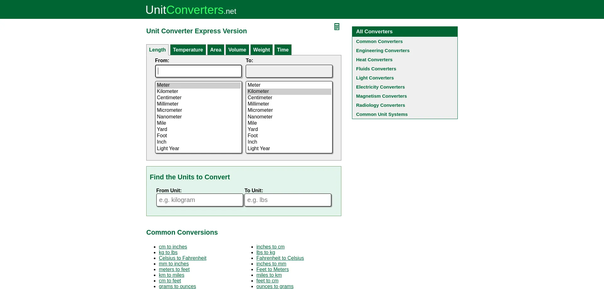 Website screenshot of Unitconverters.net