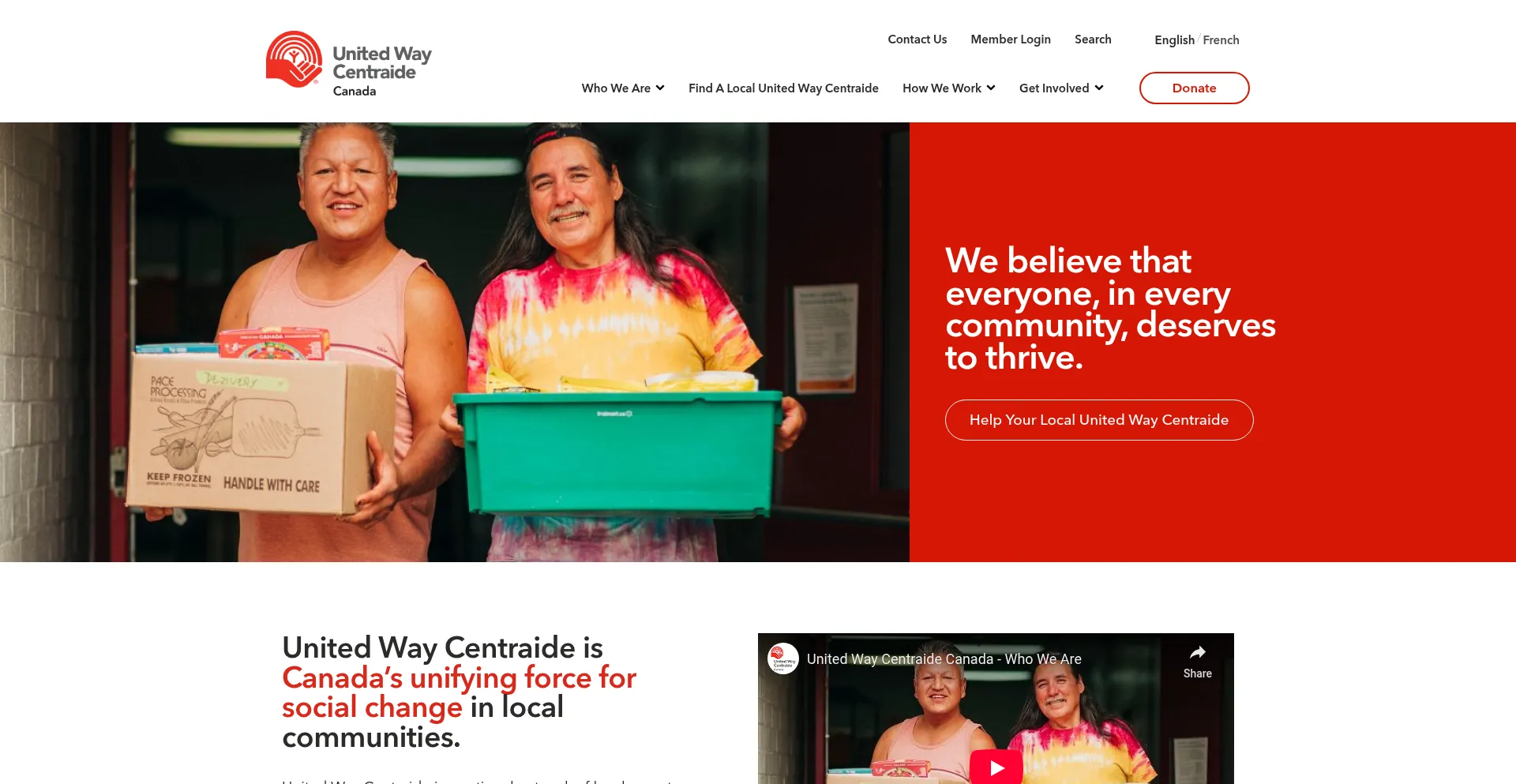 Website screenshot of Unitedway.ca